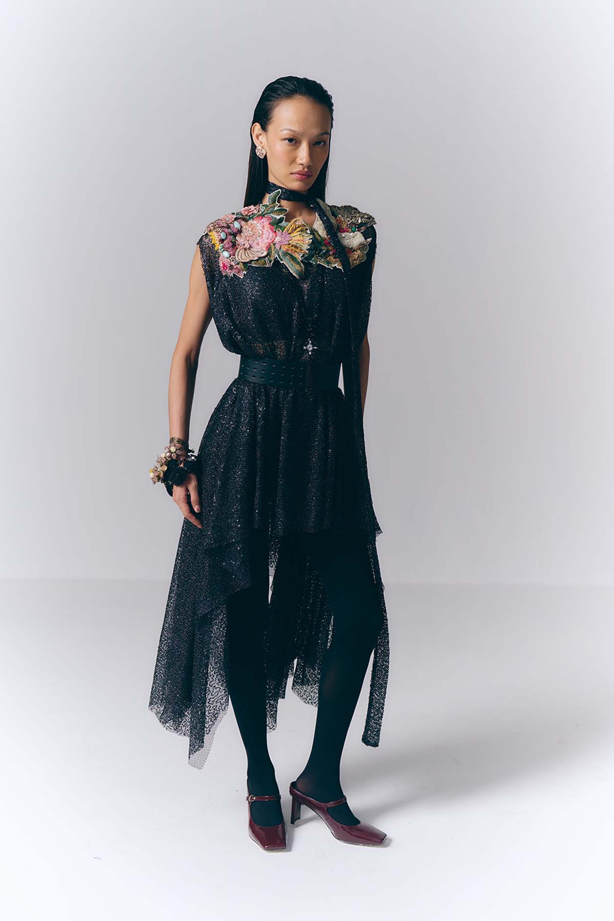 Asymmetric applique Dress