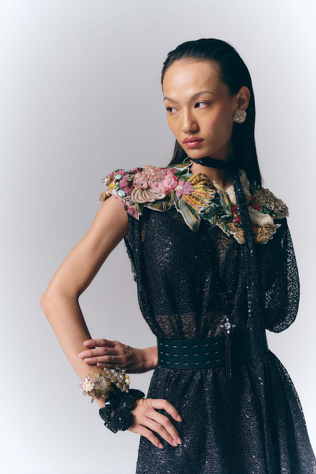 Asymmetric applique Dress