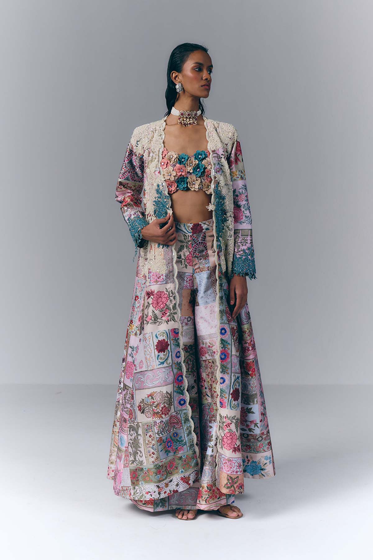 Patchwork Embellished Jacket Set