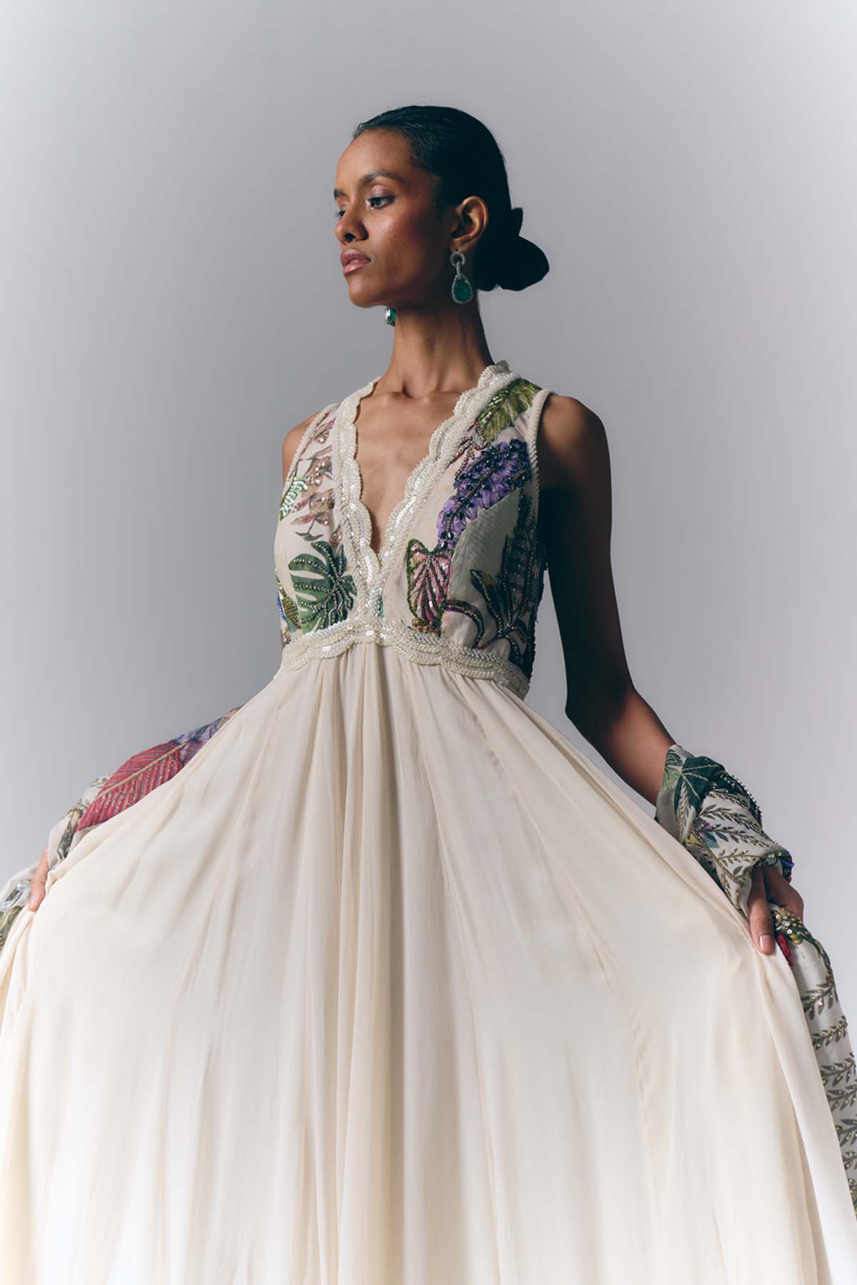 Ivory Botanical Embroidered Anarkali Set