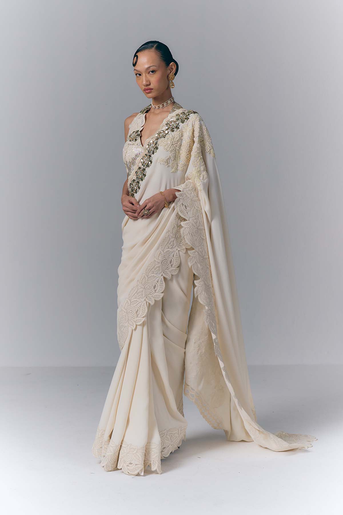 Ivory Pearl Saree