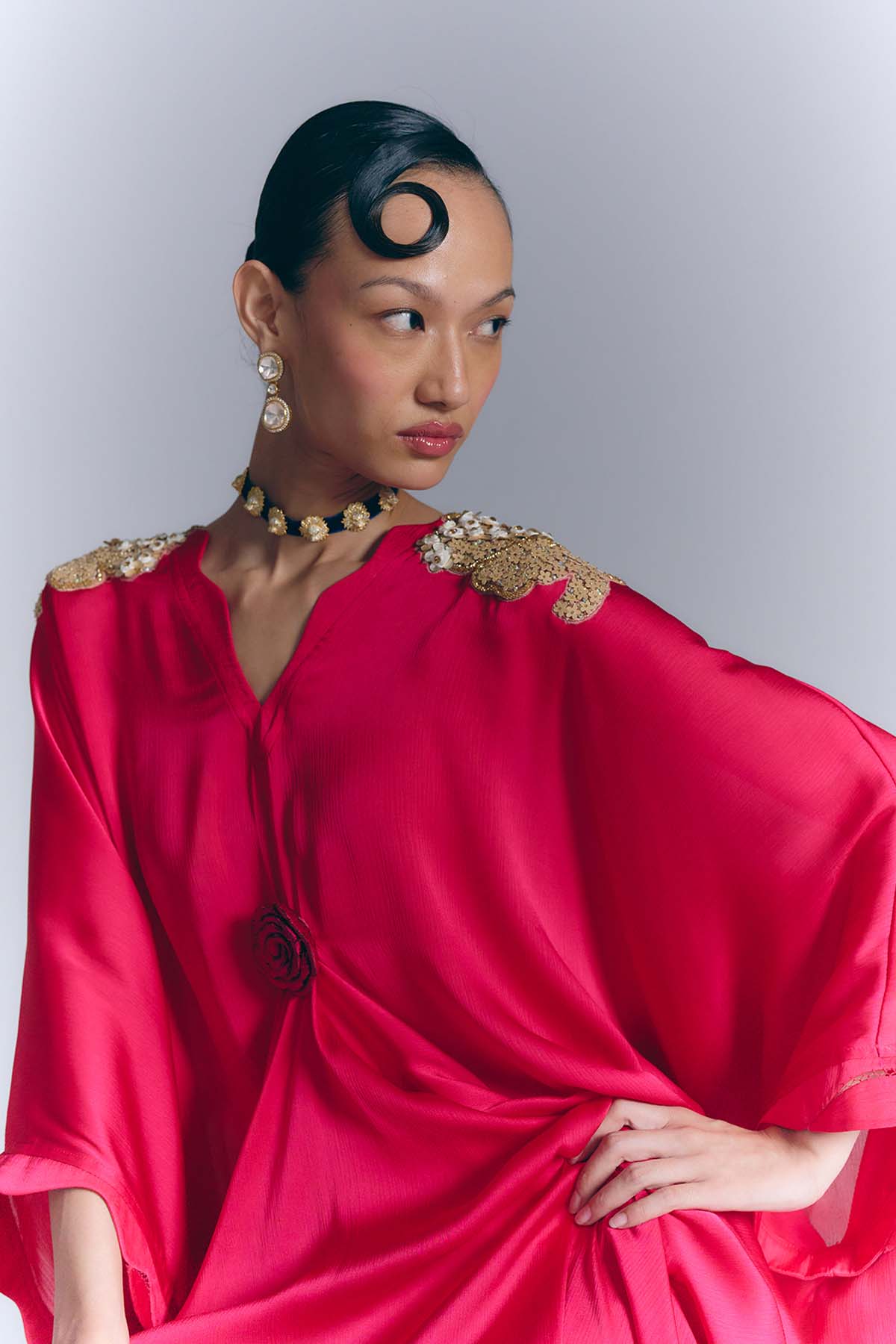 Rani Pink Applique Draped Kaftan