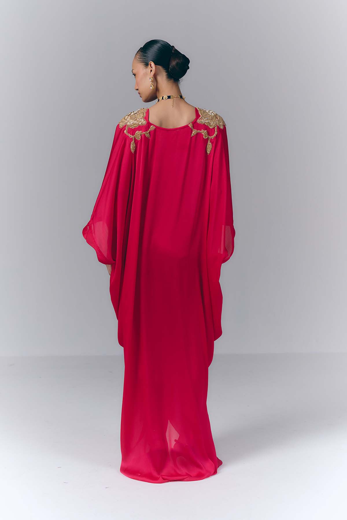 Rani Pink Applique Draped Kaftan
