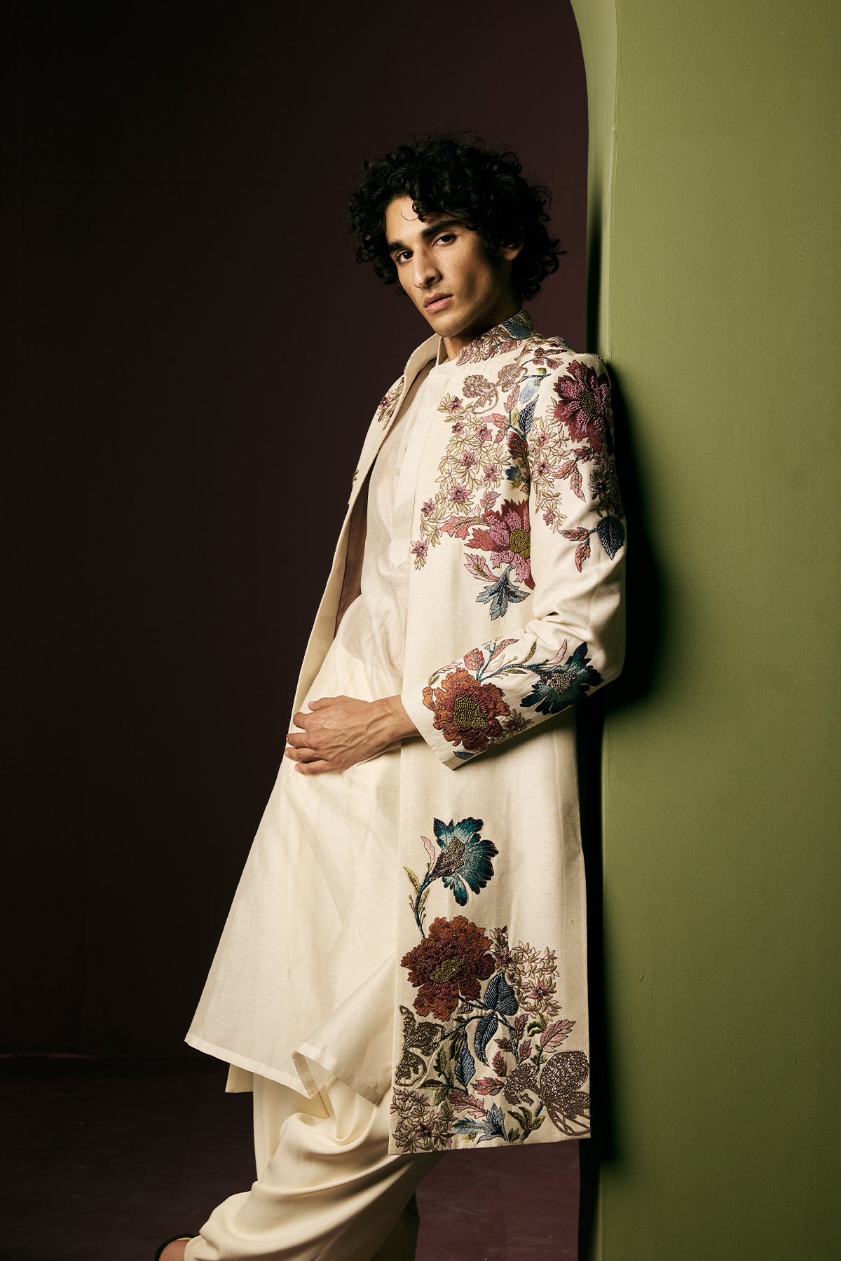 Ivory Embroidered Sherwani  Set