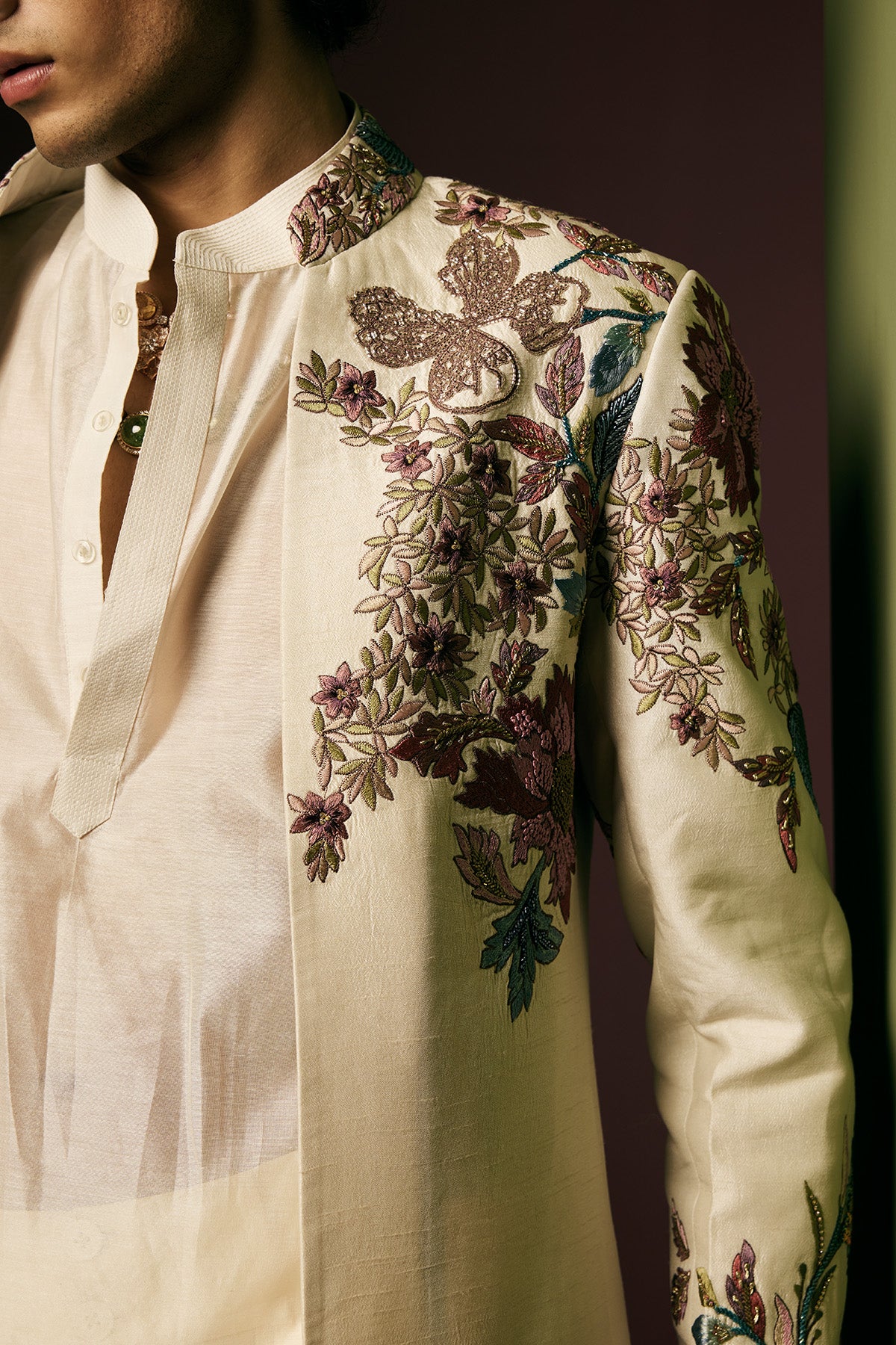 Ivory Embroidered Sherwani  Set