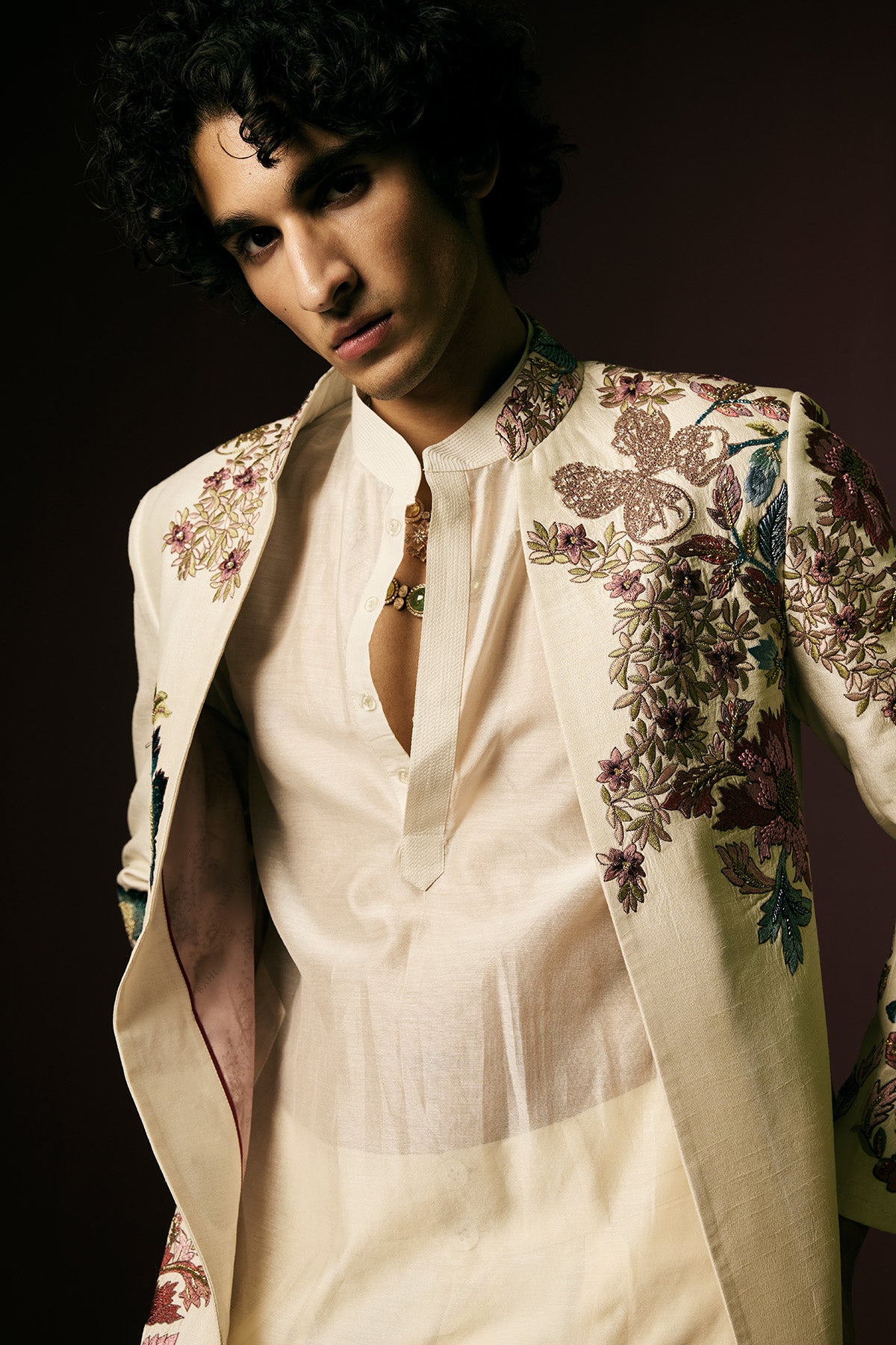 Ivory Embroidered Sherwani  Set