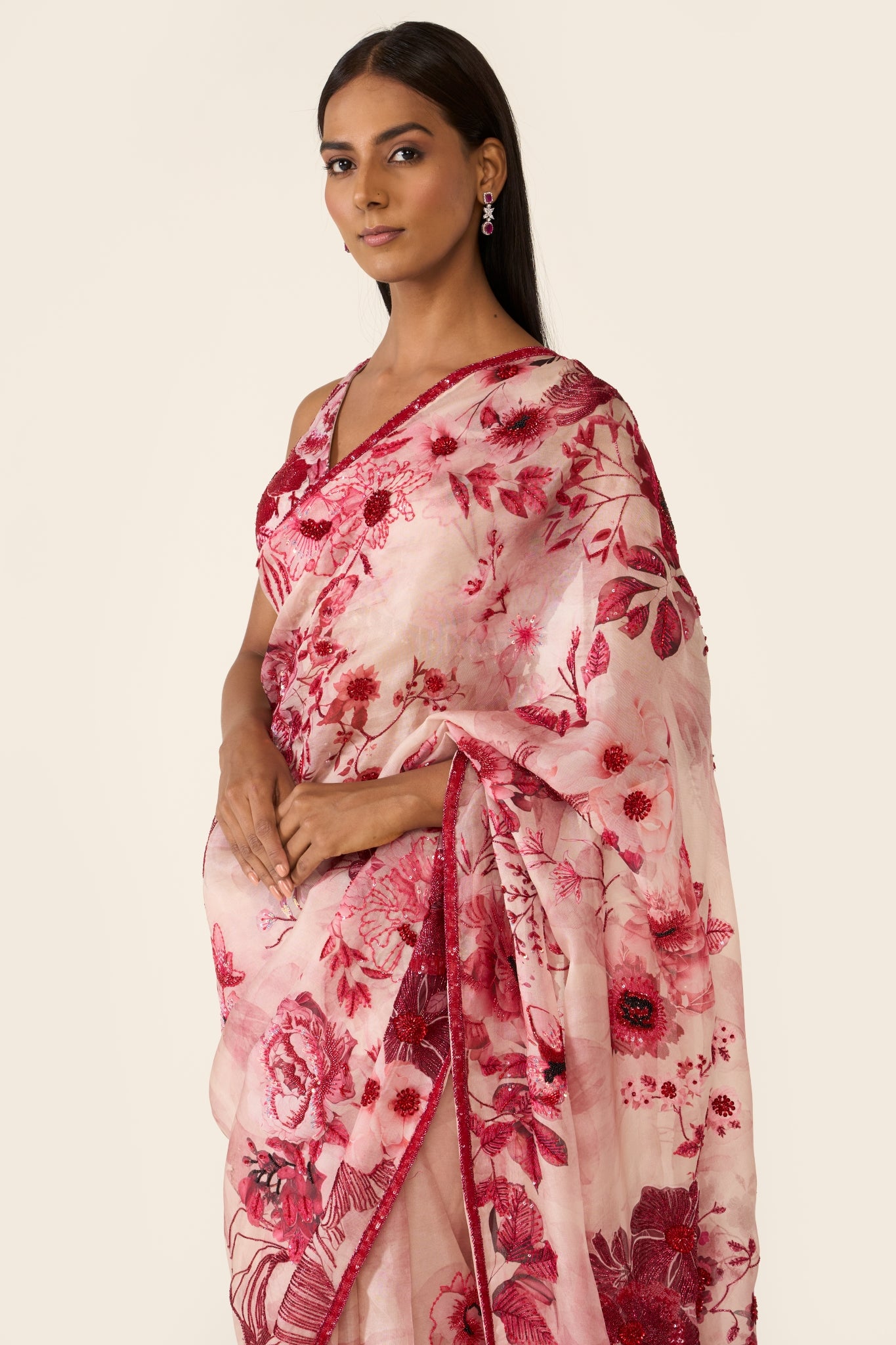 Pink Printed Classic Saree Set