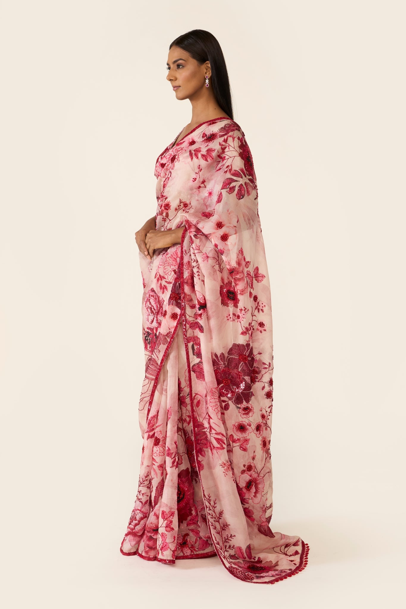 Pink Printed Classic Saree Set