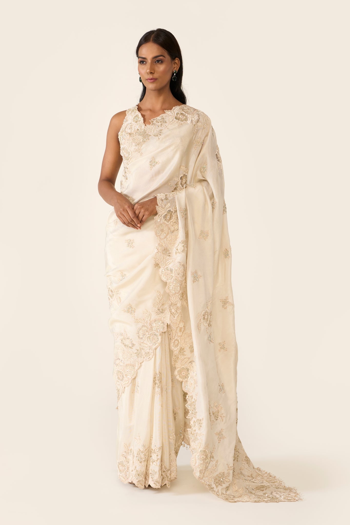 Ivory Embroidered Classic Saree Set