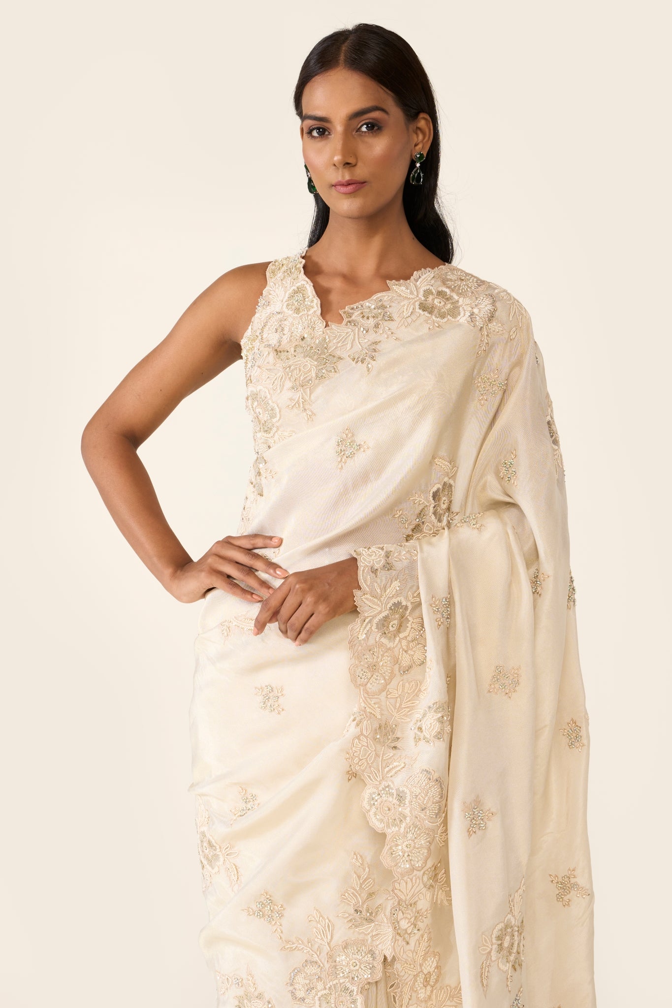 Ivory Embroidered Classic Saree Set