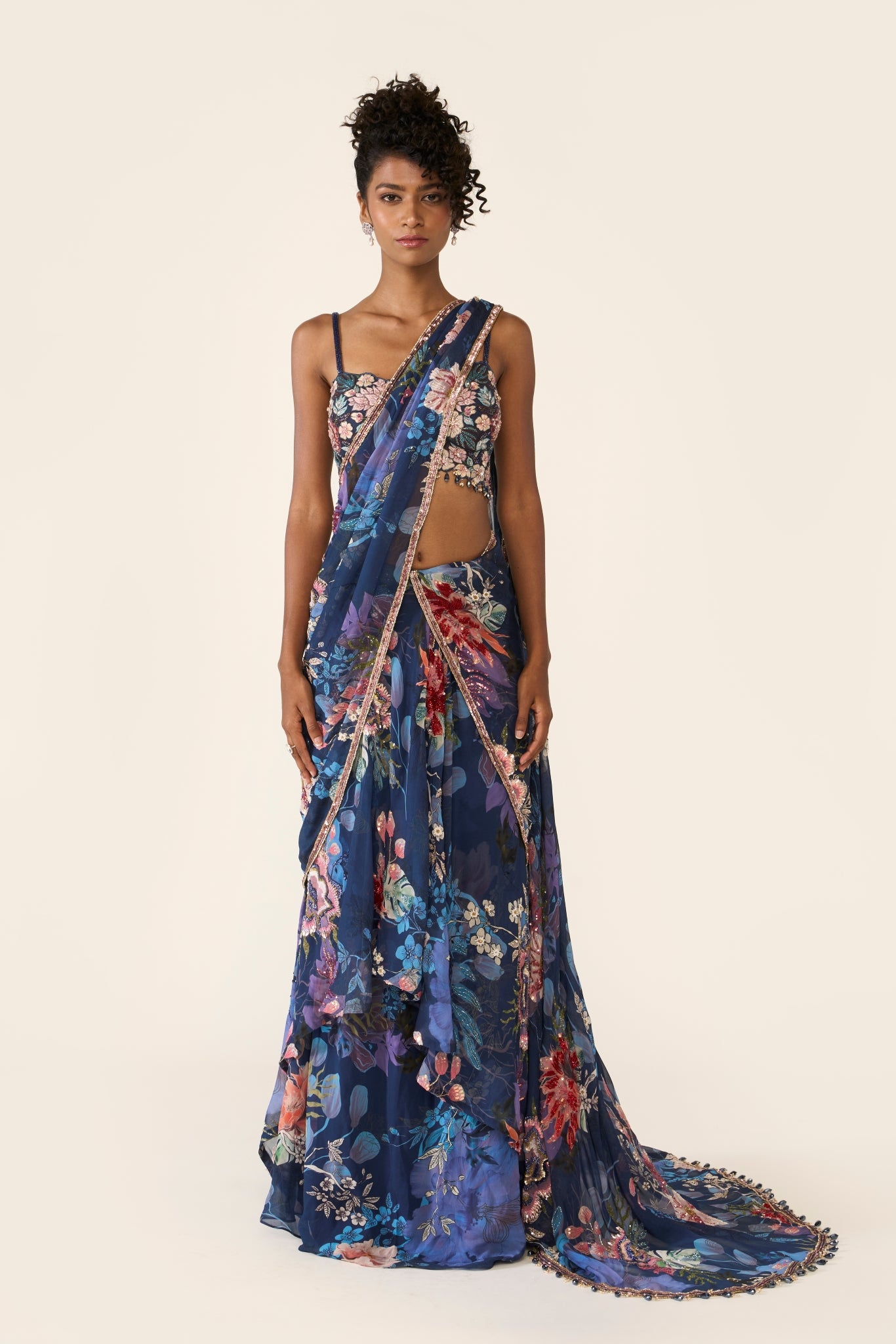 Blue Printed Concept Saree Set