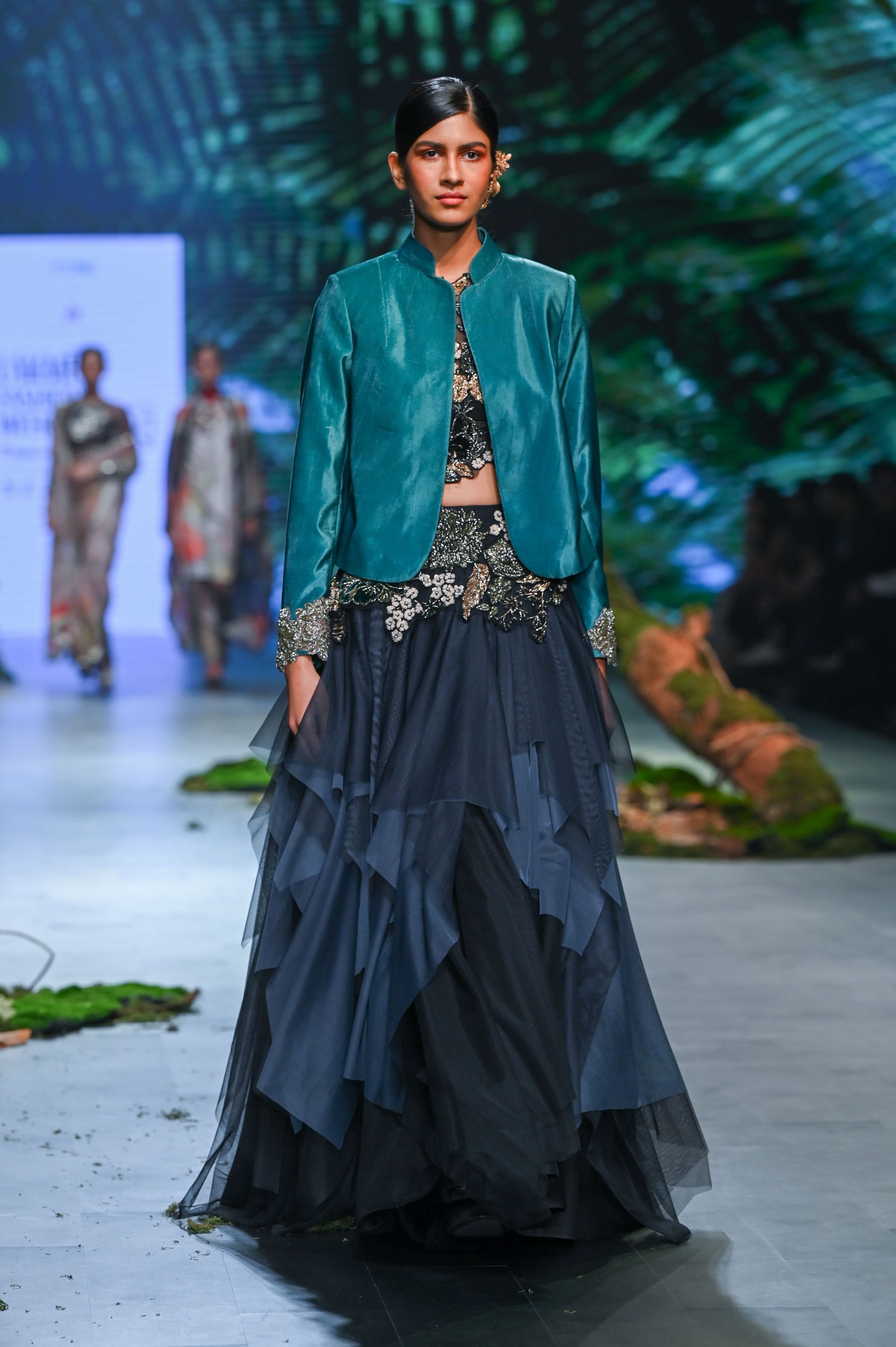 Stunning Chinon Indo-Western Lehenga with Sequins Jacket