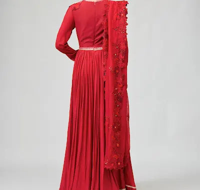 RED OPARA SILK ANARKALI SET