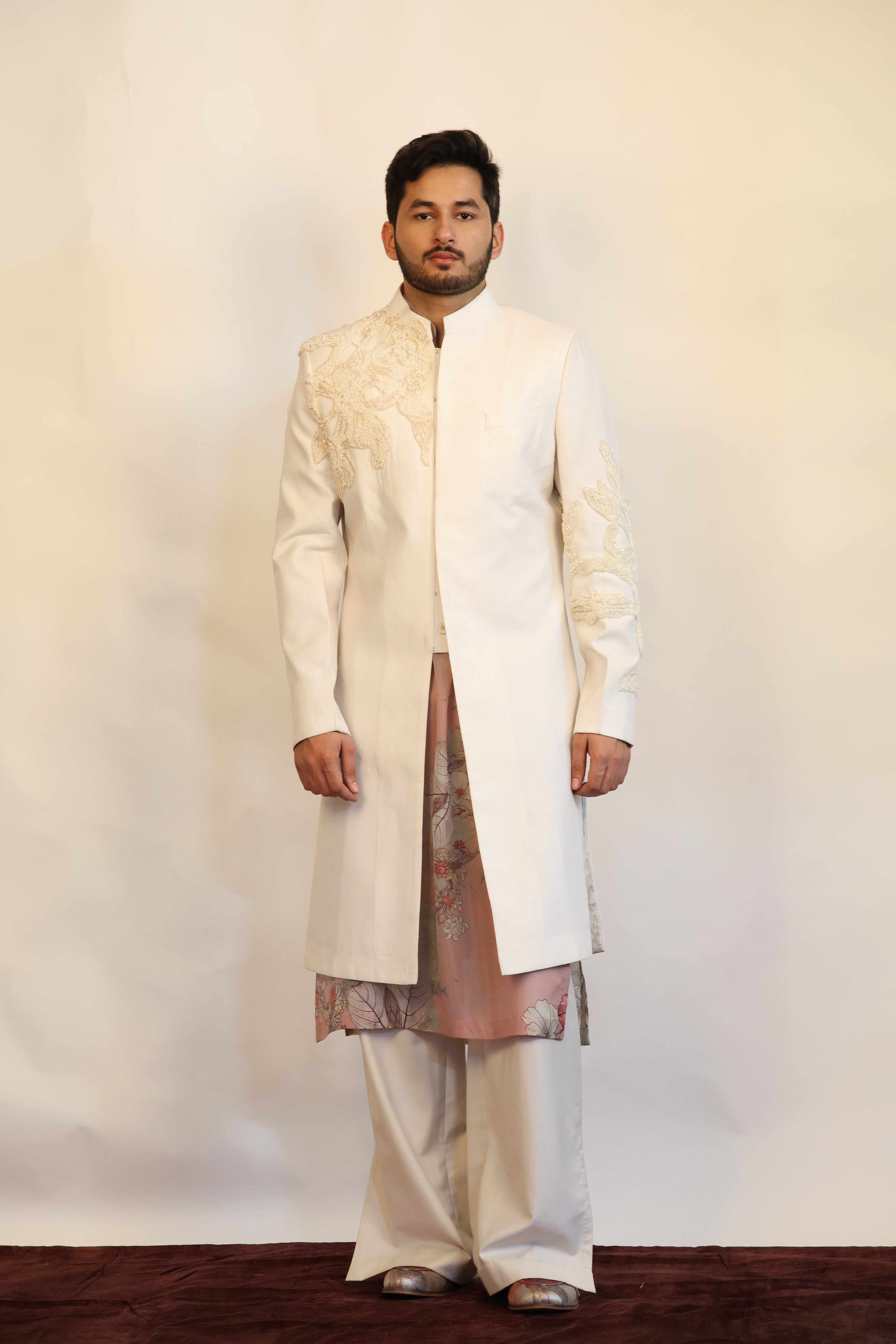 Ivory Sherwani, Printed Kurta Set