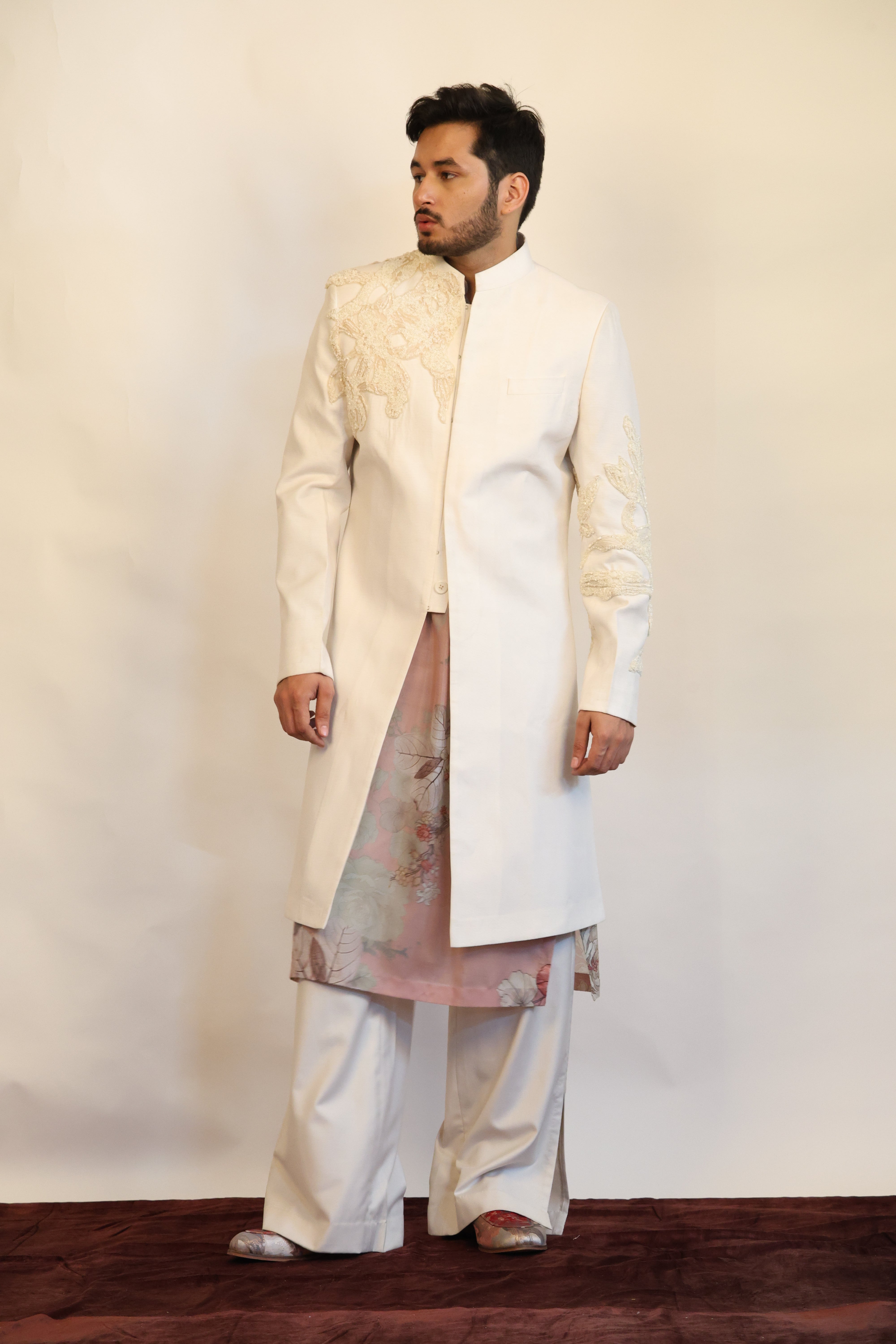 Ivory Sherwani, Printed Kurta Set