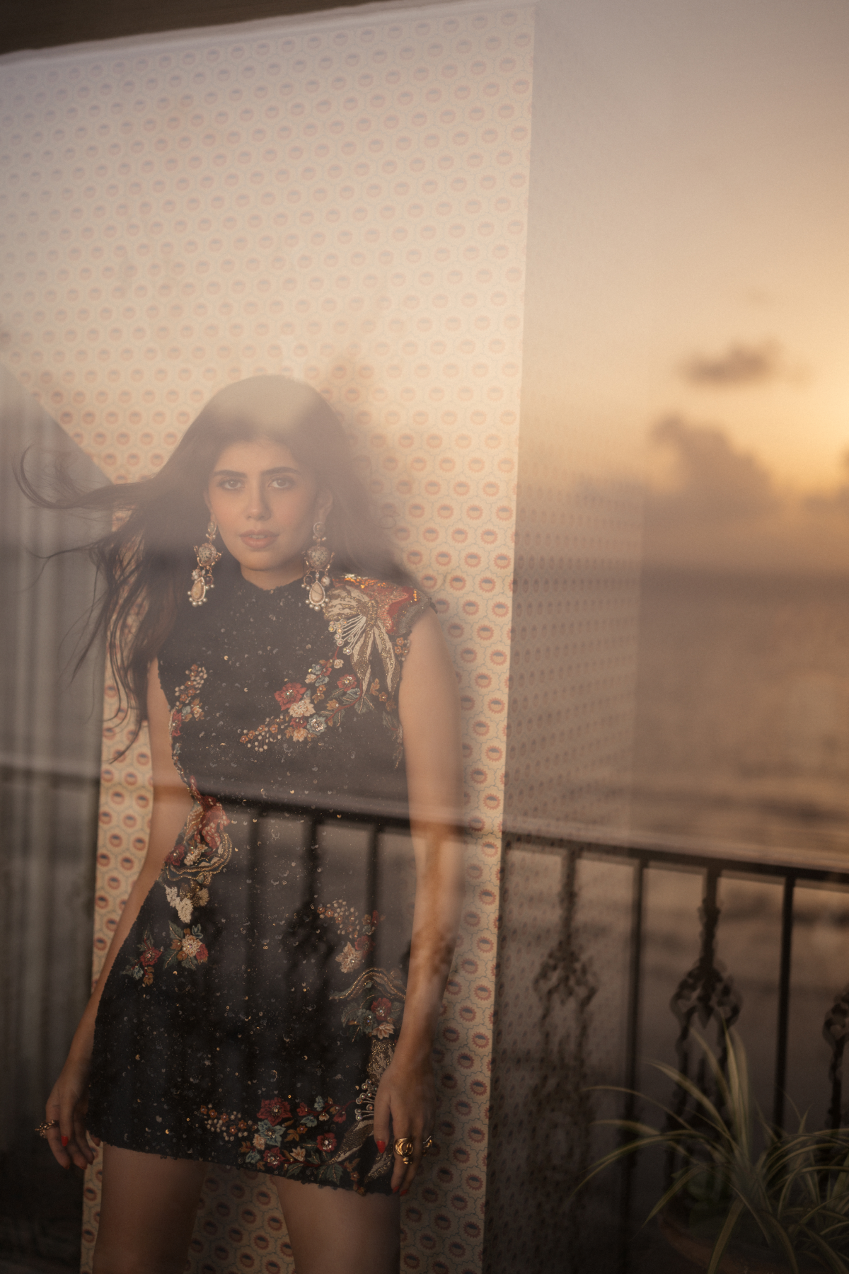 Sanjana Sanghi in Midnight Bloom Sequin Mini Dress