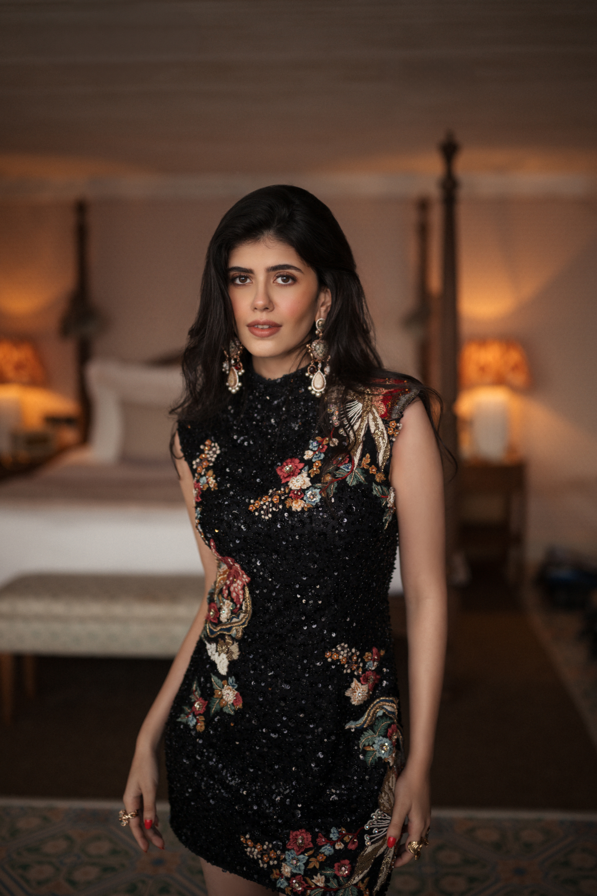 Sanjana Sanghi in Midnight Bloom Sequin Mini Dress