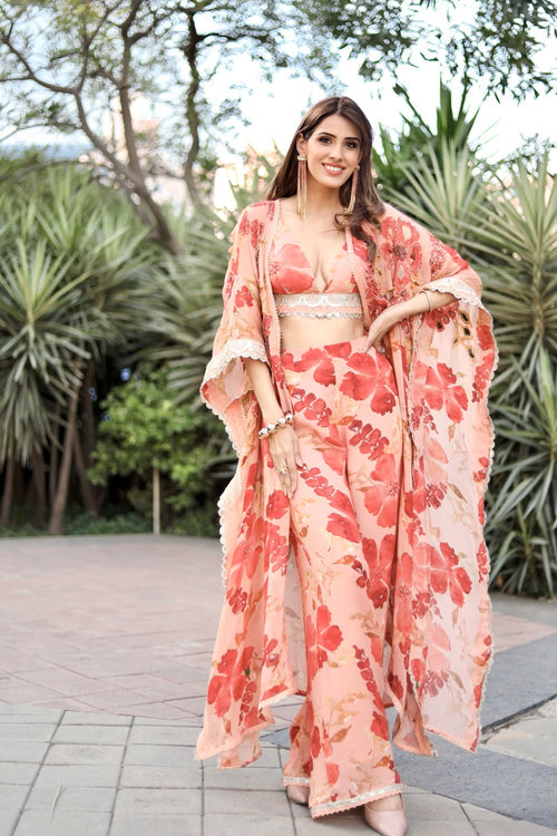 SHRUTI KHANA JUNEJA IN AZALEA PEACH SHARARA SET WITH OVERLAY