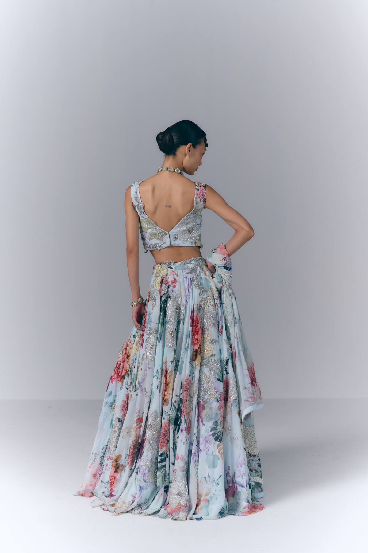 Ivory Aqua Bloom Lehenga Set