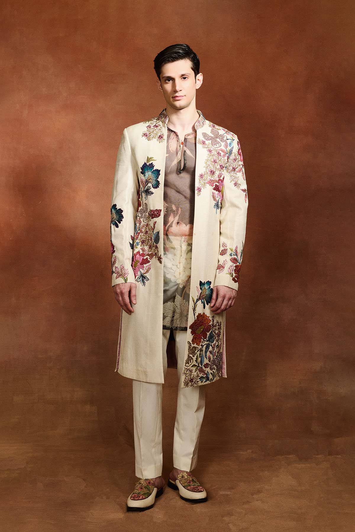 Ivory Embroidered Sherwani  Set