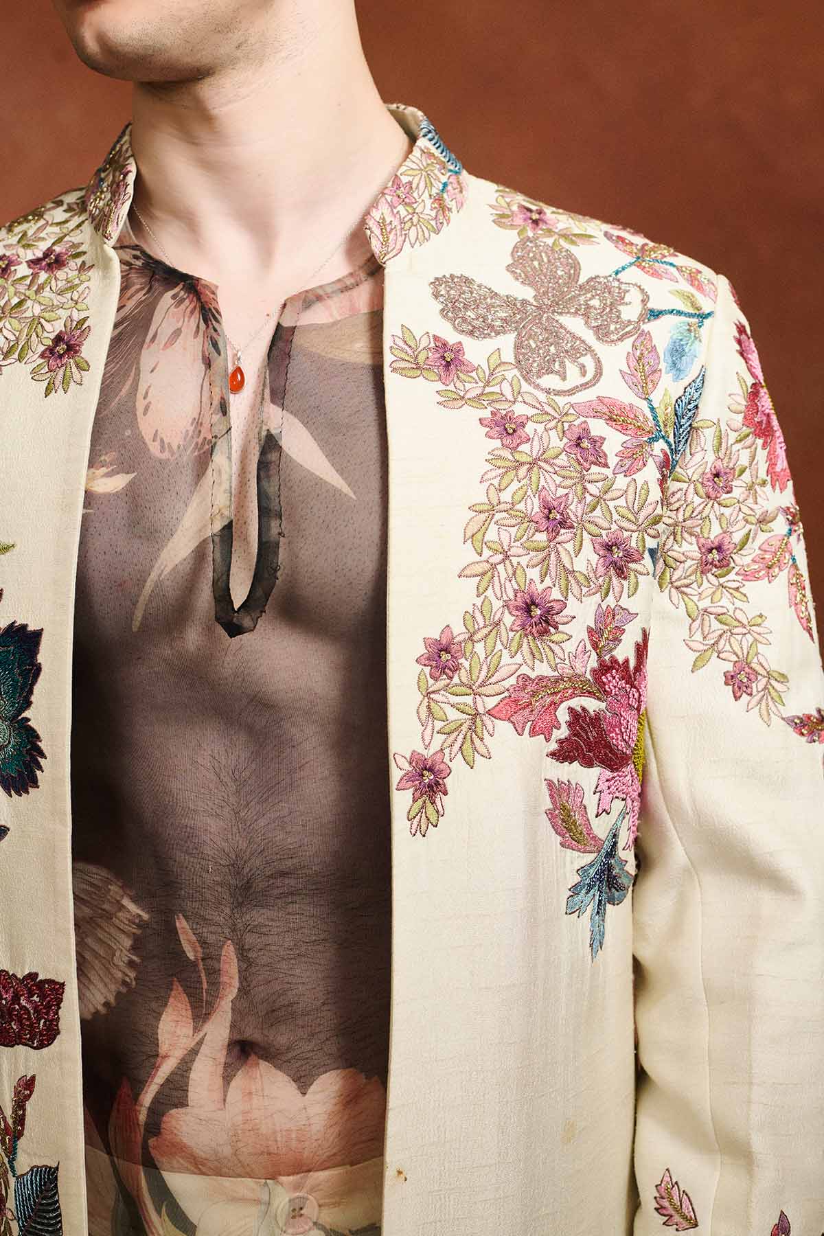 Ivory Embroidered Sherwani  Set
