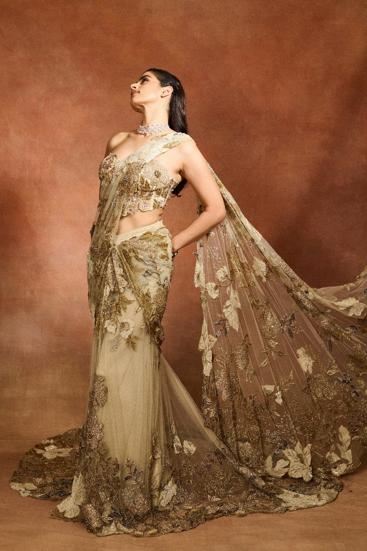 GOLD PATCH SAREE SET