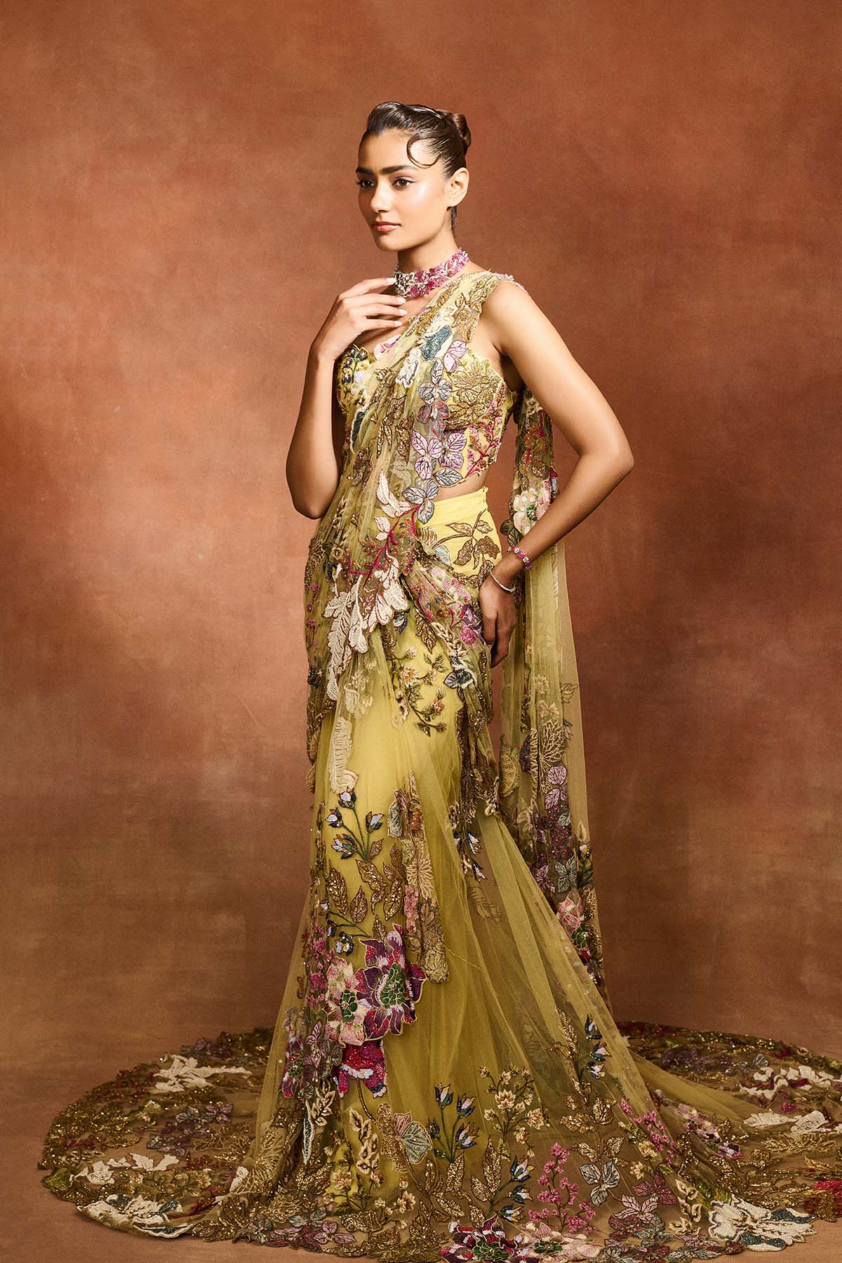 Ethereal Bloom Yellow Trail Saree