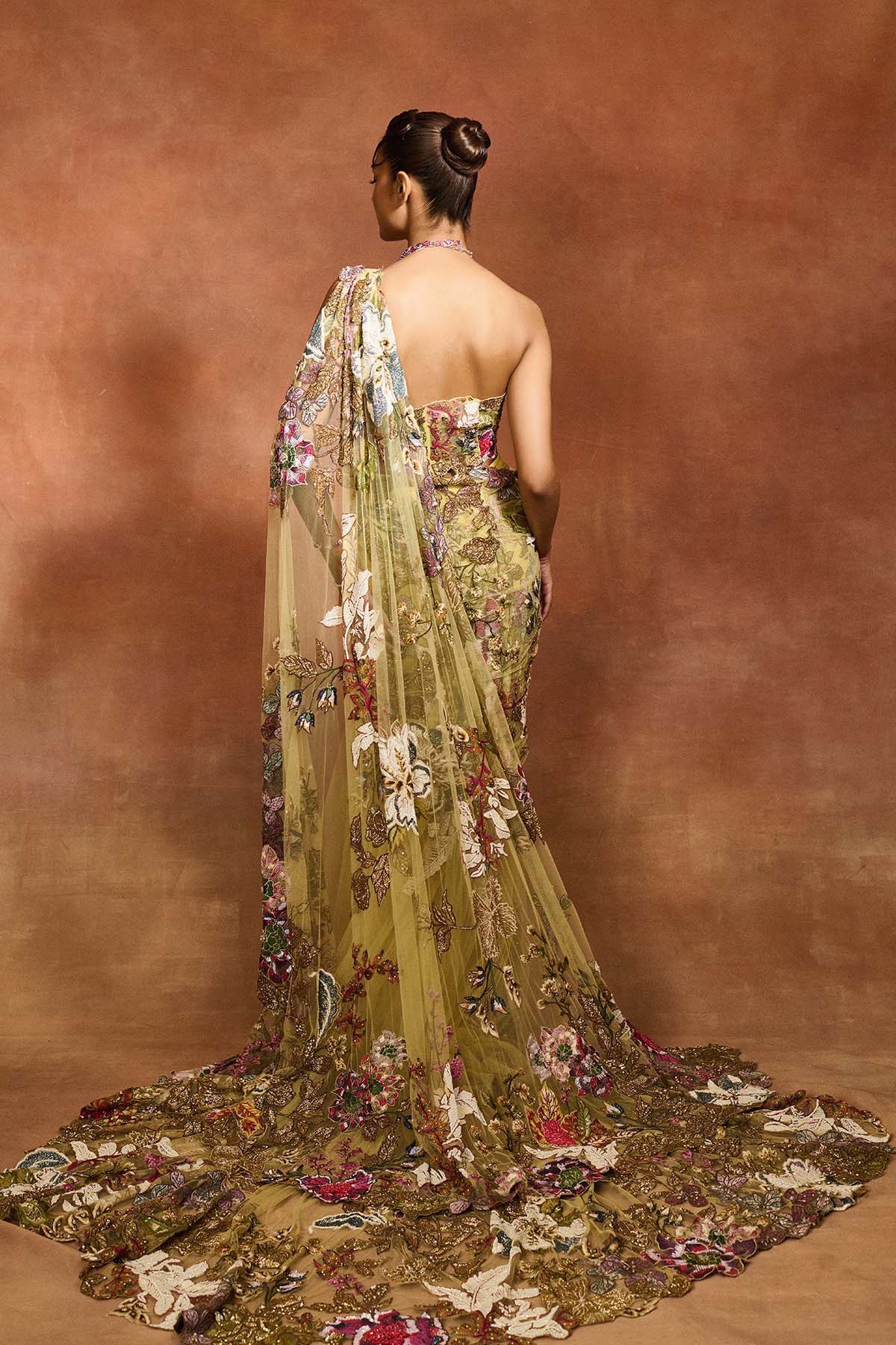 Ethereal Bloom Yellow Trail Saree