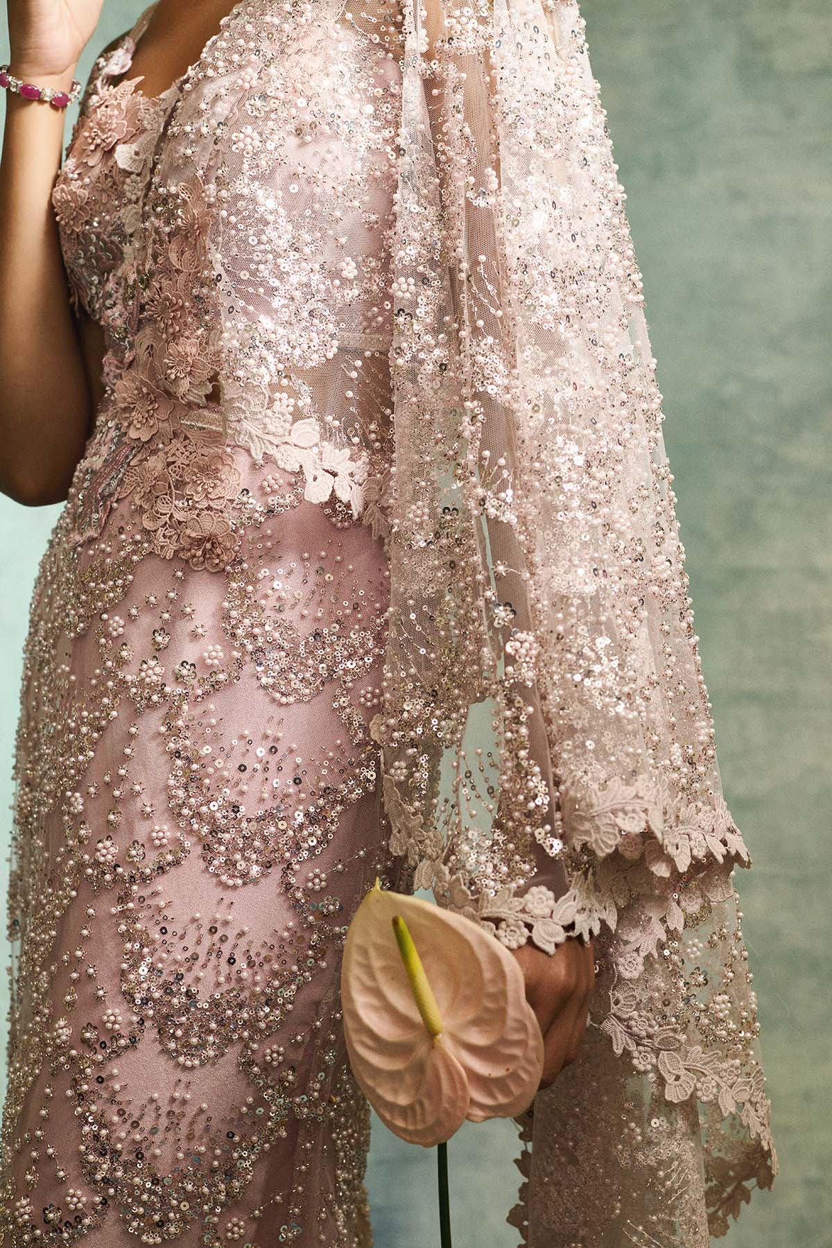 Pearl Pink Drape Saree