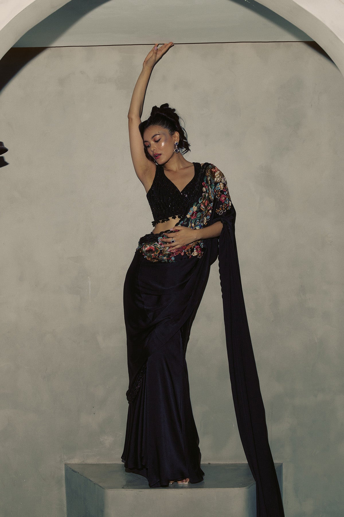 Midnight Embroidered Saree Set