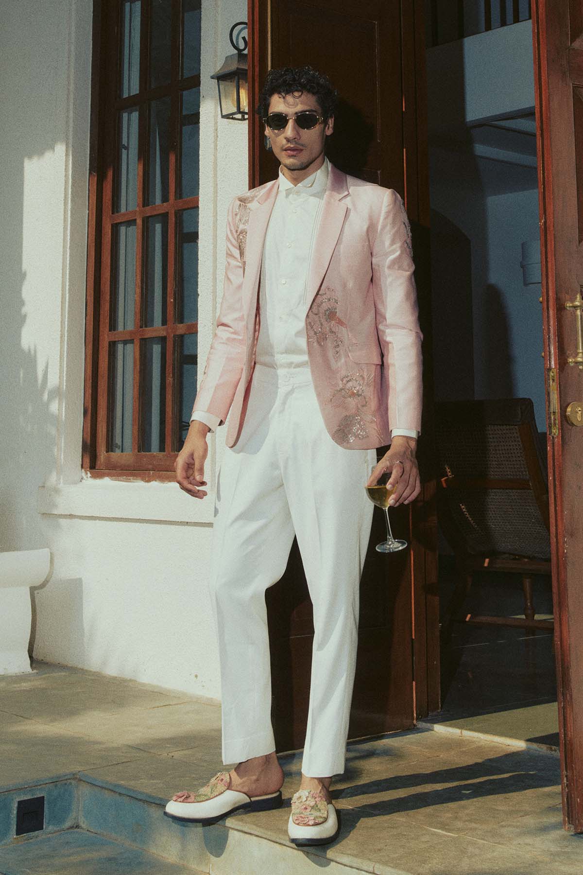 Pink Embroidered Tuxedo Set