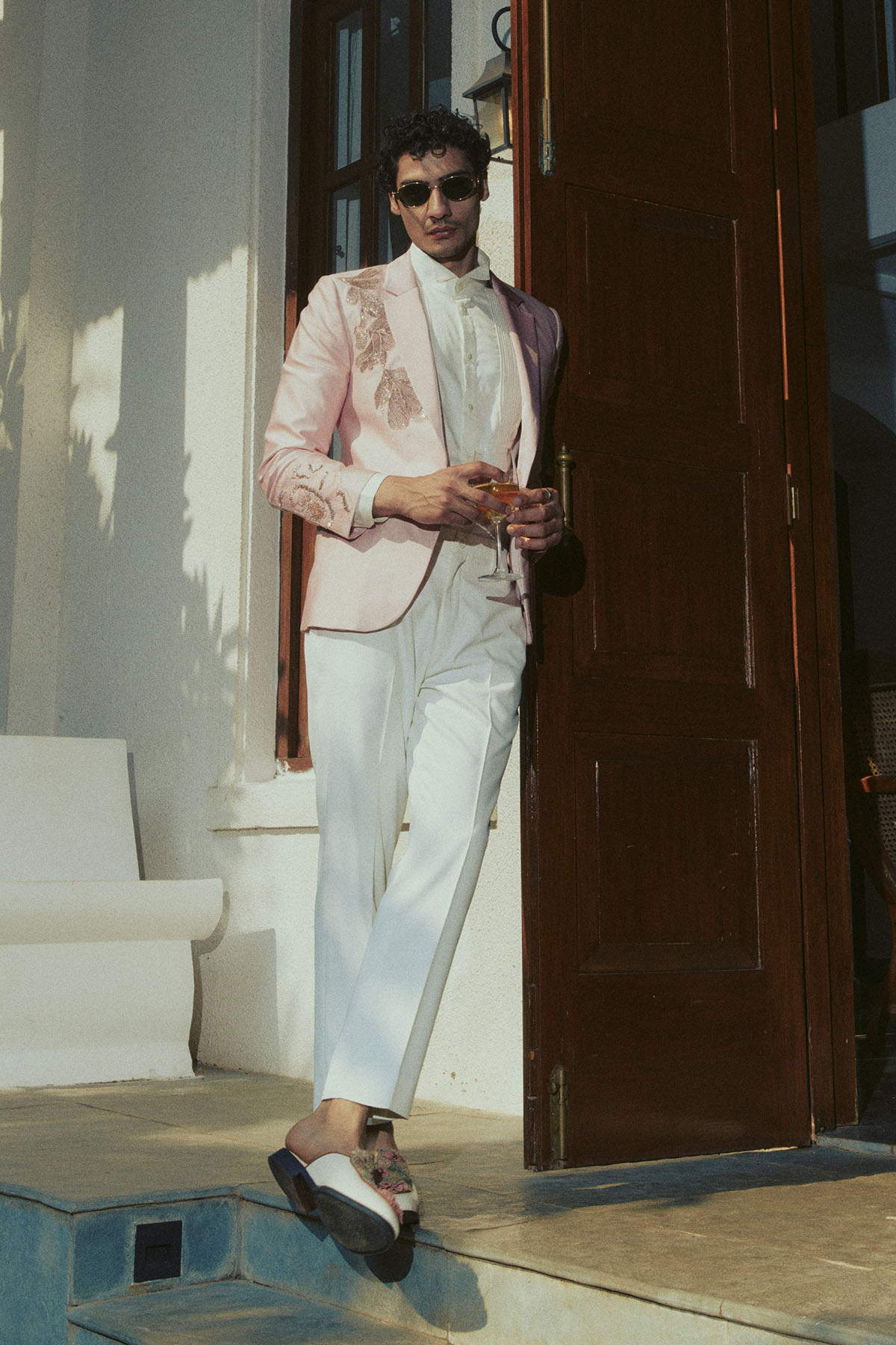 Pink Embroidered Tuxedo Set