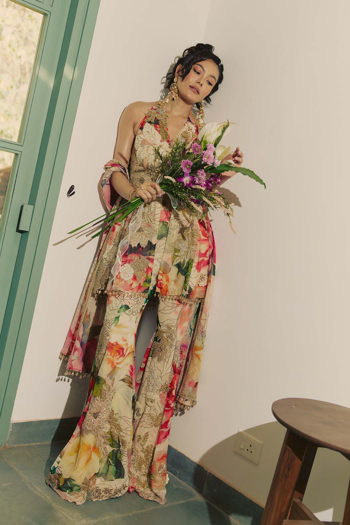 Tropical Bloom Peplum Sharara Set