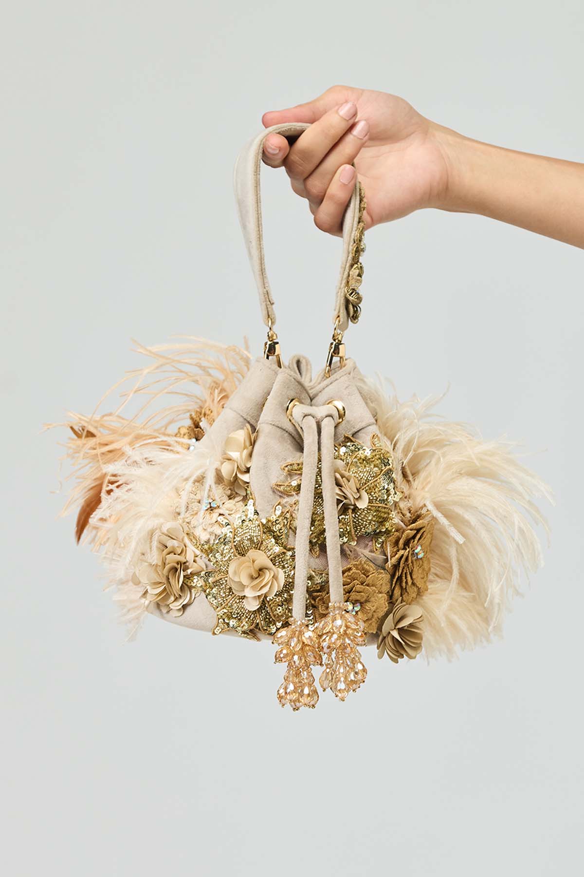 Champagne Feather Potli
