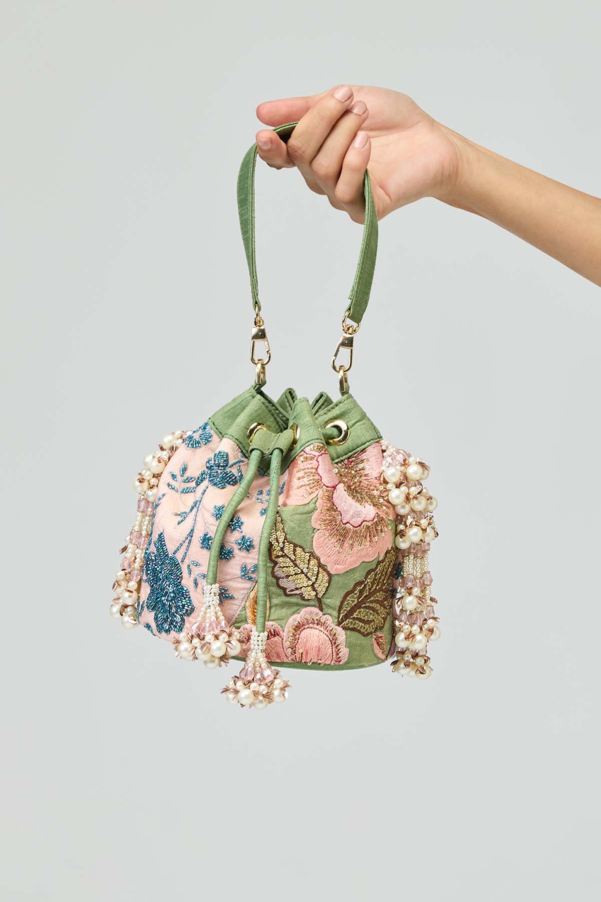 Sage Green Floral Potli Bag