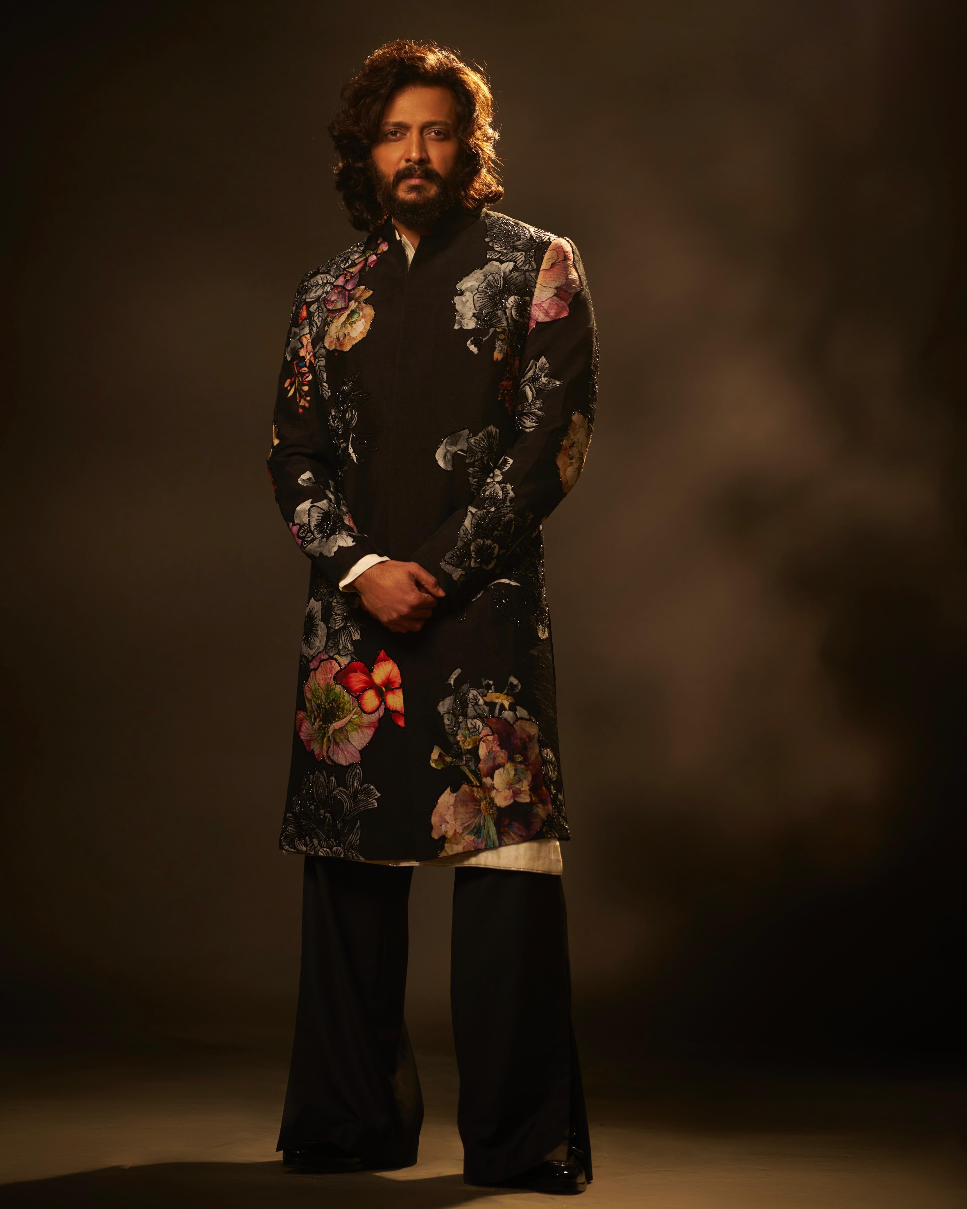 Ritesh In Black Printed Sherwani Set