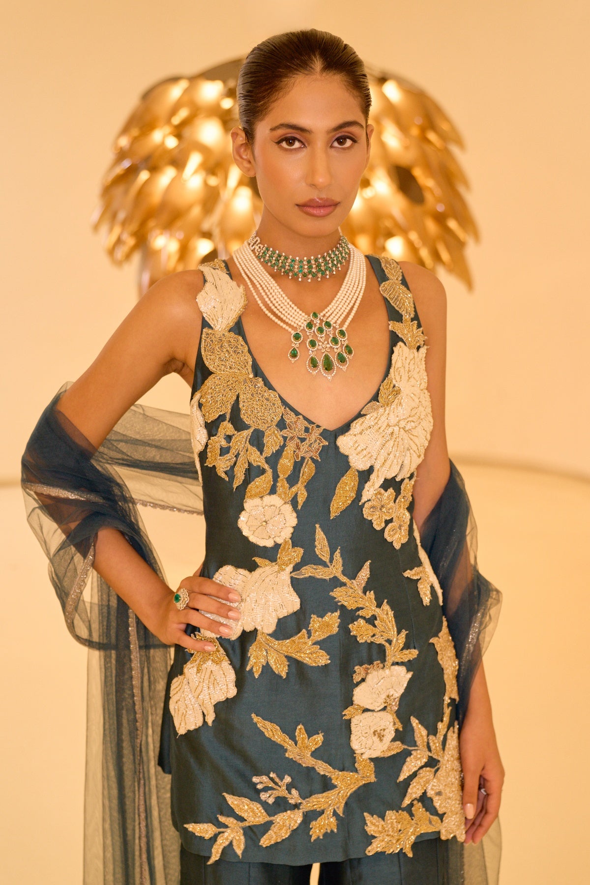 AZURE BLOOM PEPLUM SET