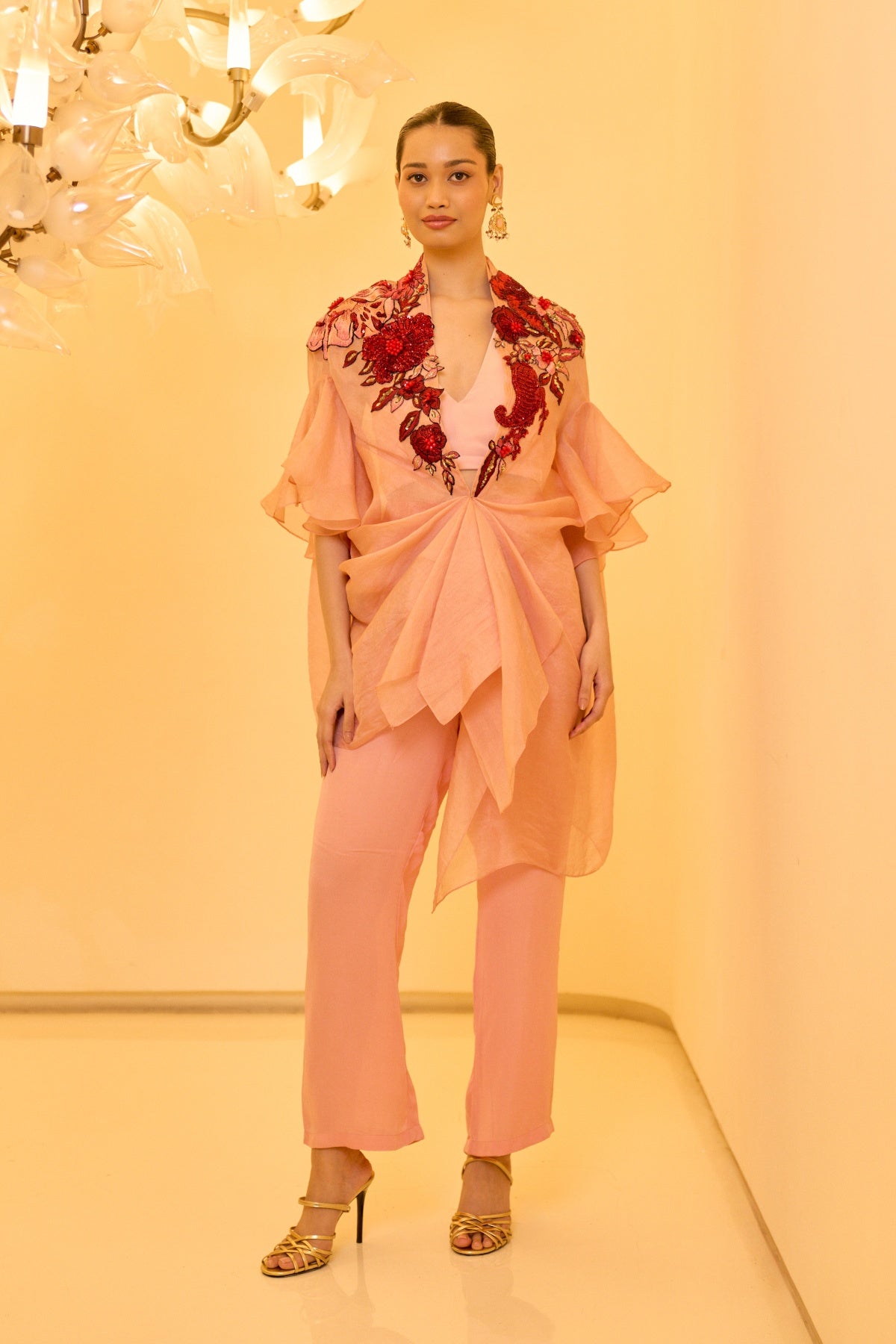 BLUSH EMBROIDERED CAPE SET