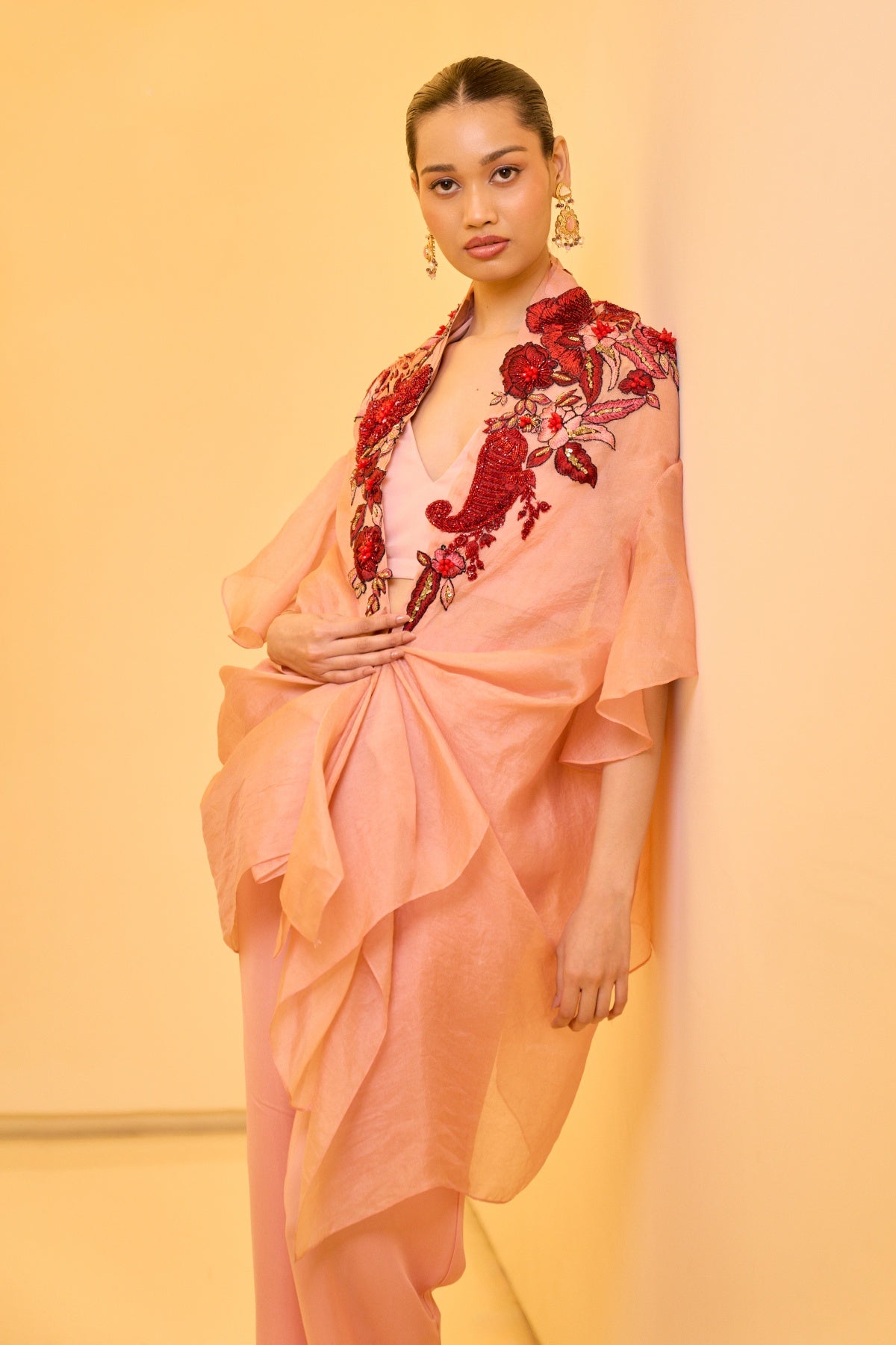 BLUSH EMBROIDERED CAPE SET