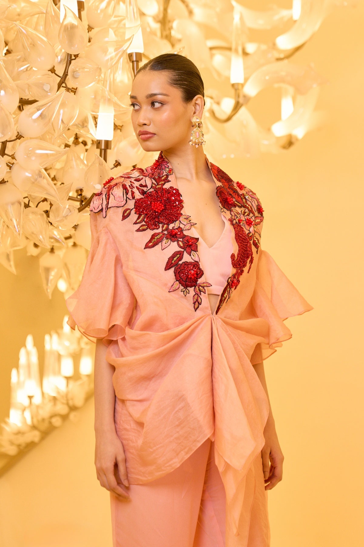 BLUSH EMBROIDERED CAPE SET