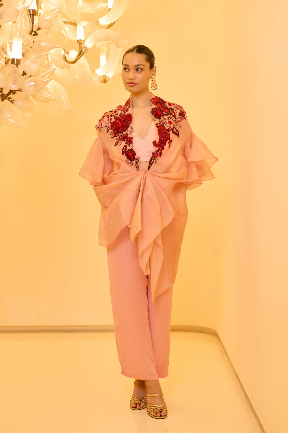 BLUSH EMBROIDERED CAPE SET