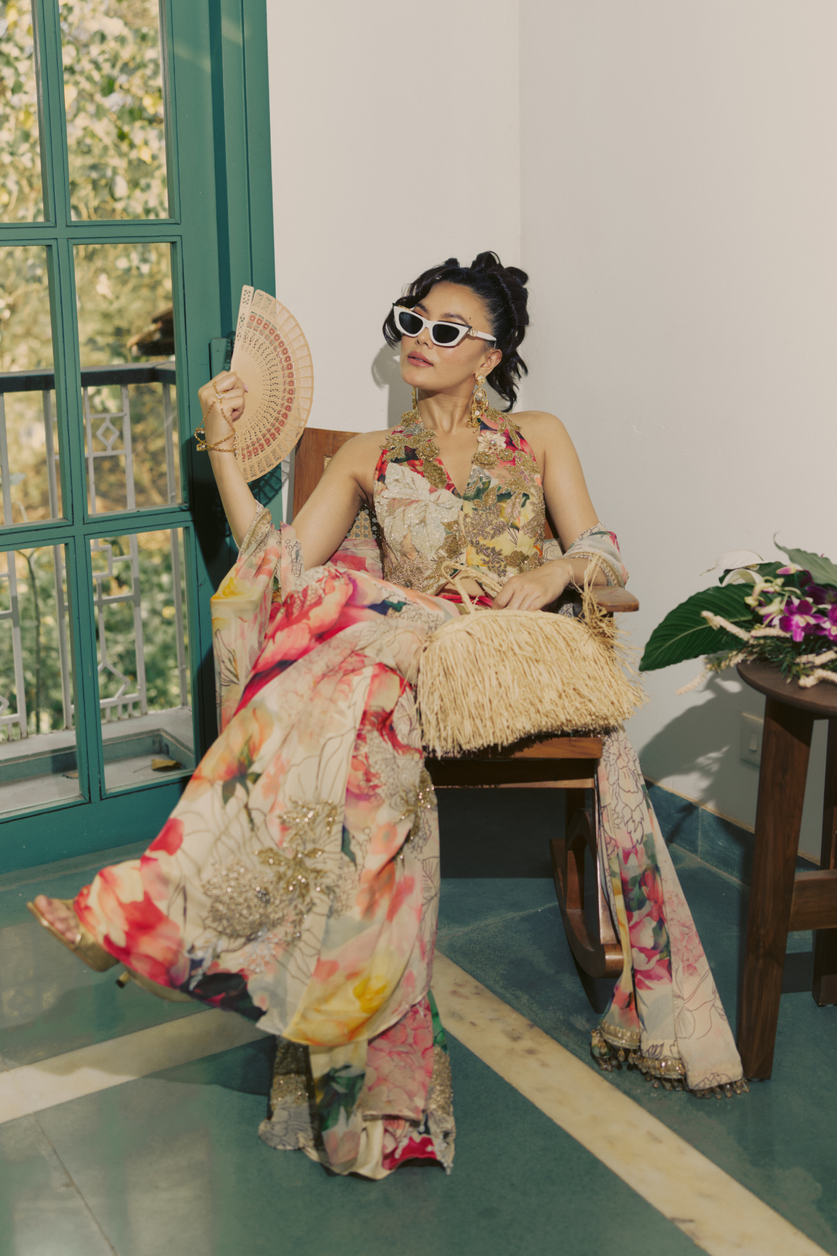 Tropical Bloom Peplum Sharara Set