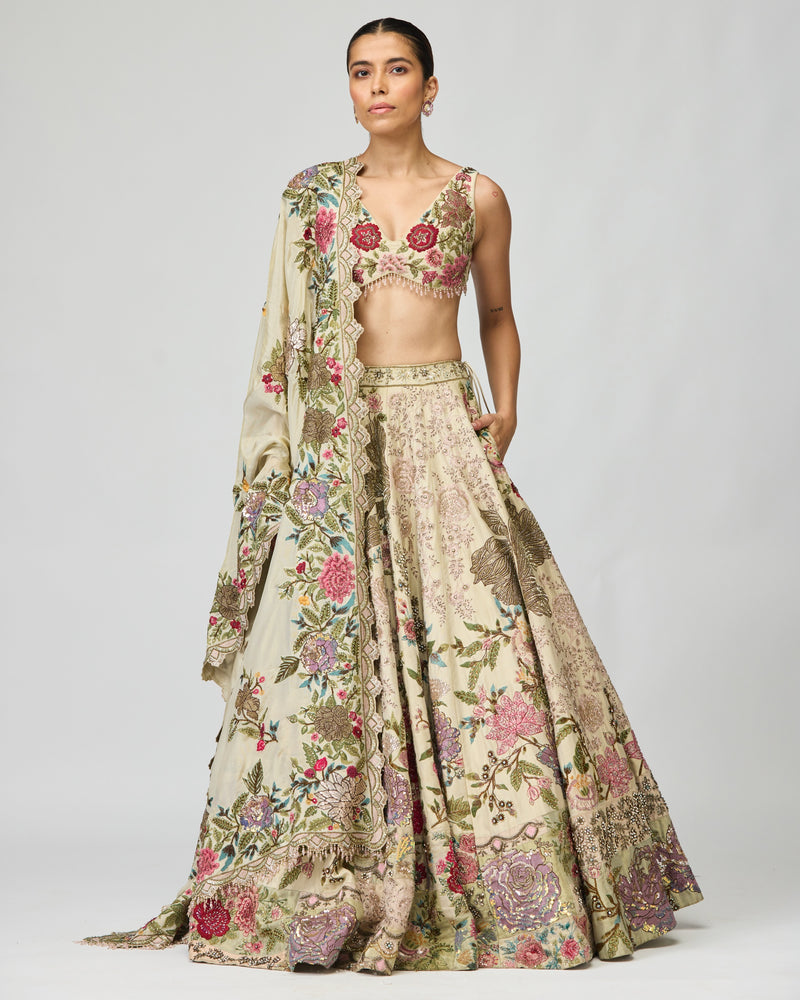 GREEN DUPION LEHENGA SET