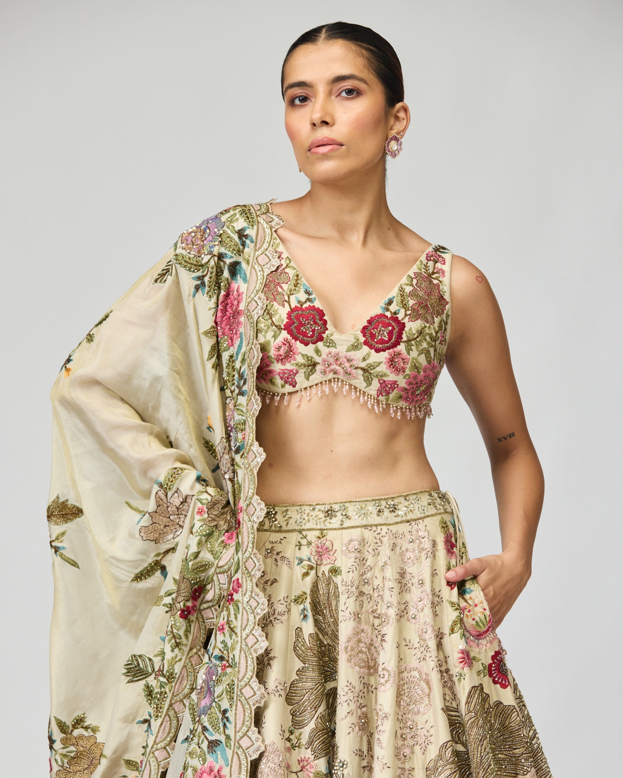 GREEN DUPION LEHENGA SET