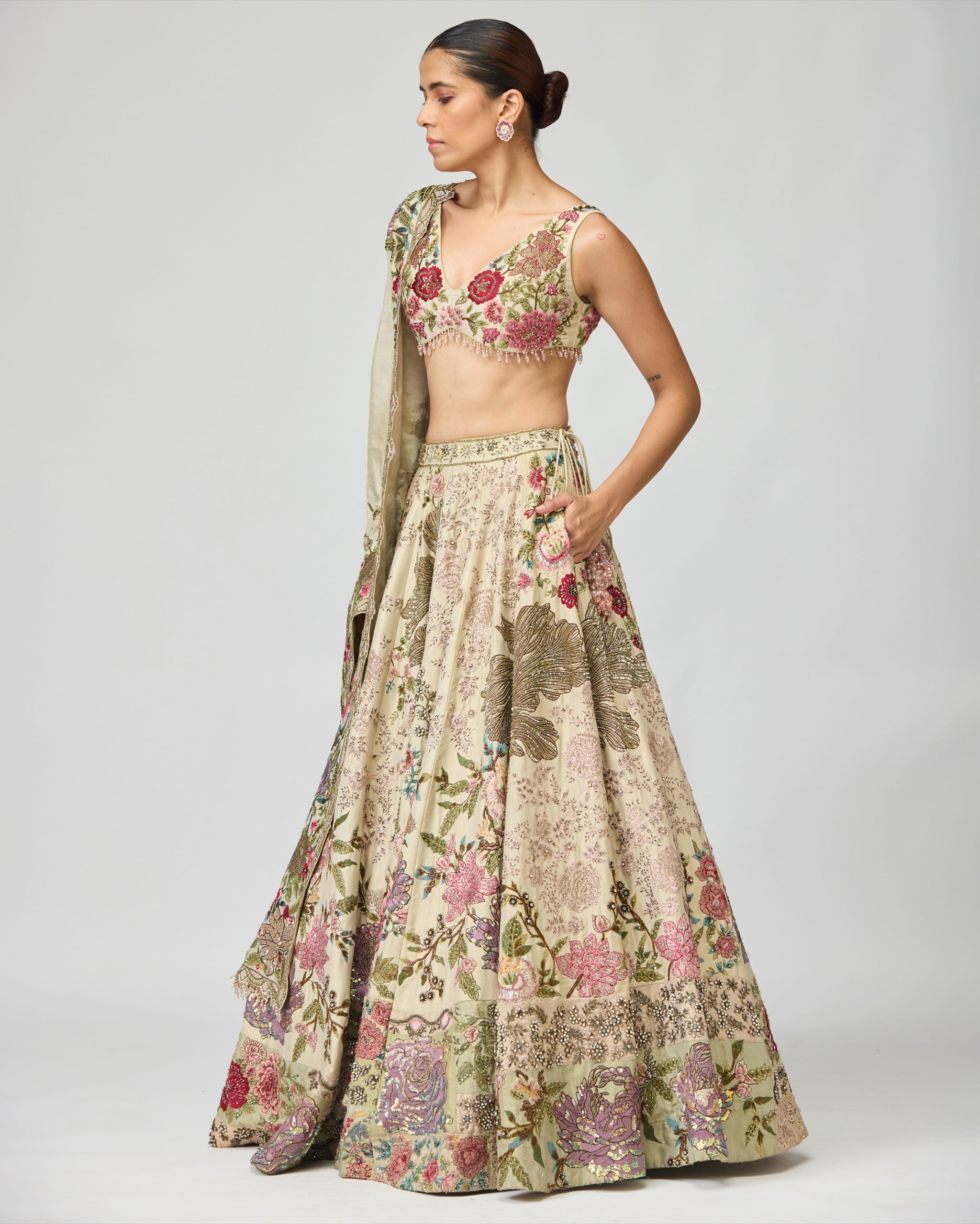 GREEN DUPION LEHENGA SET