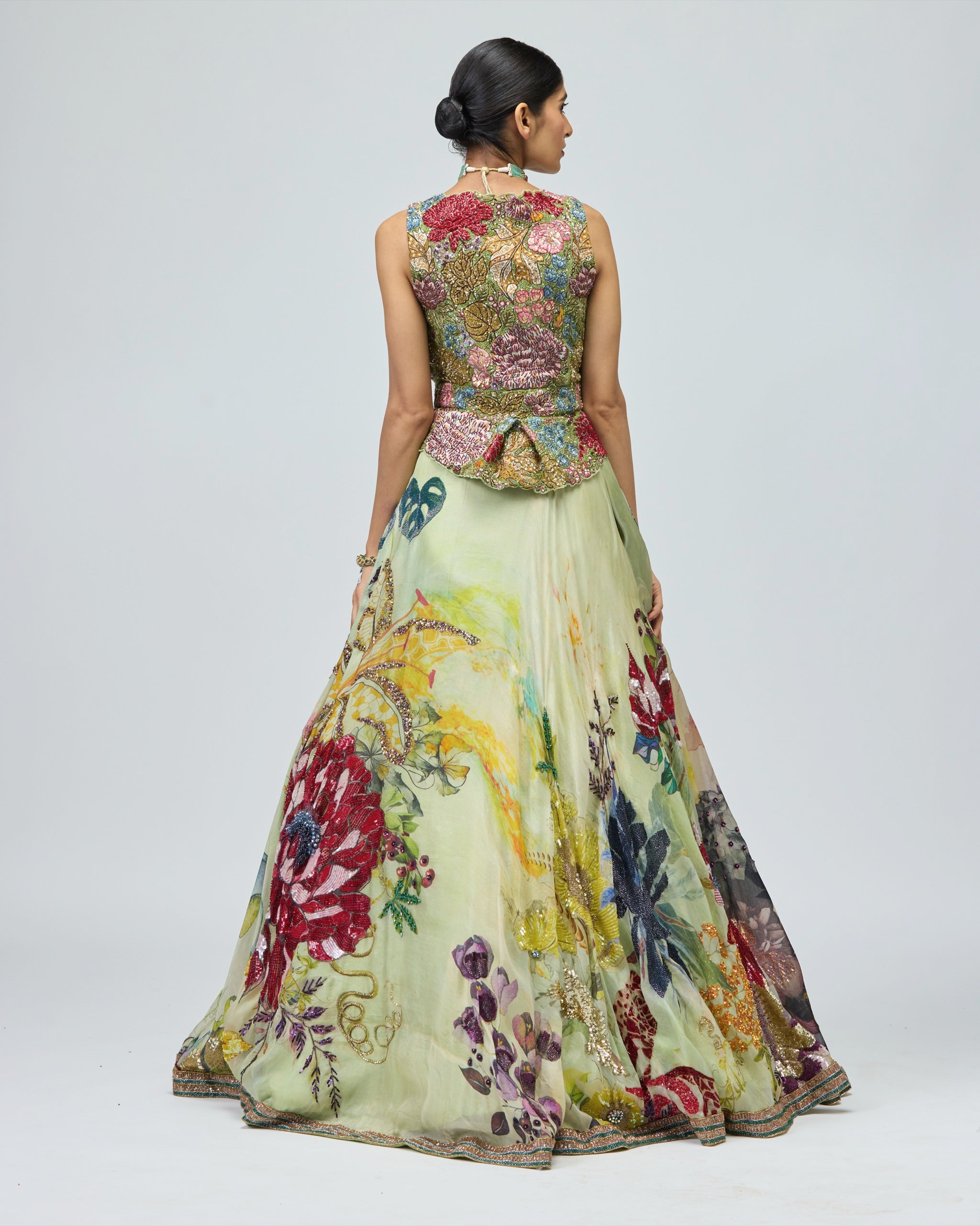 GREEN SILK ORGANZA LEHENGA SET