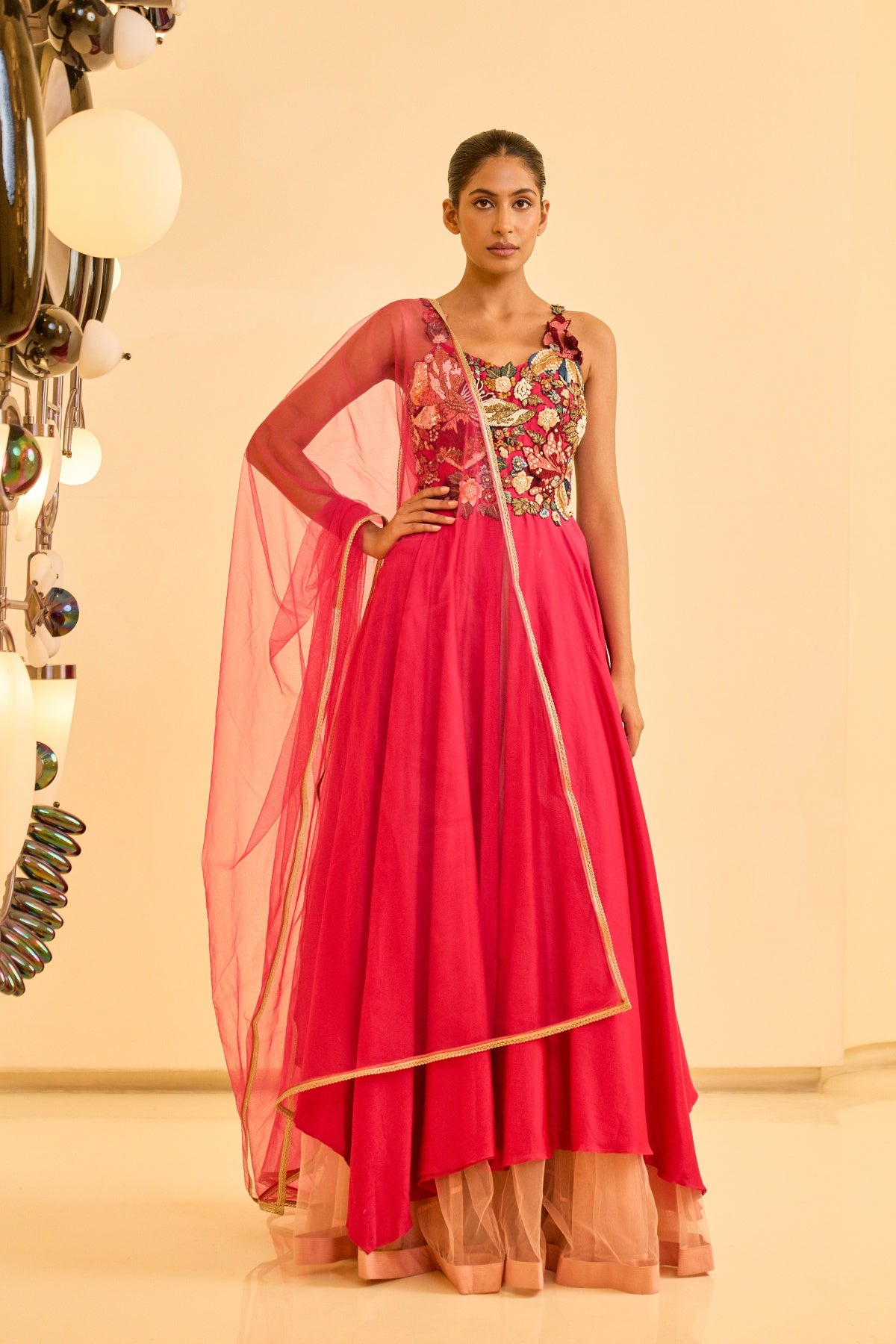 HOT PINK EMBROIDERED ANARKALI SET