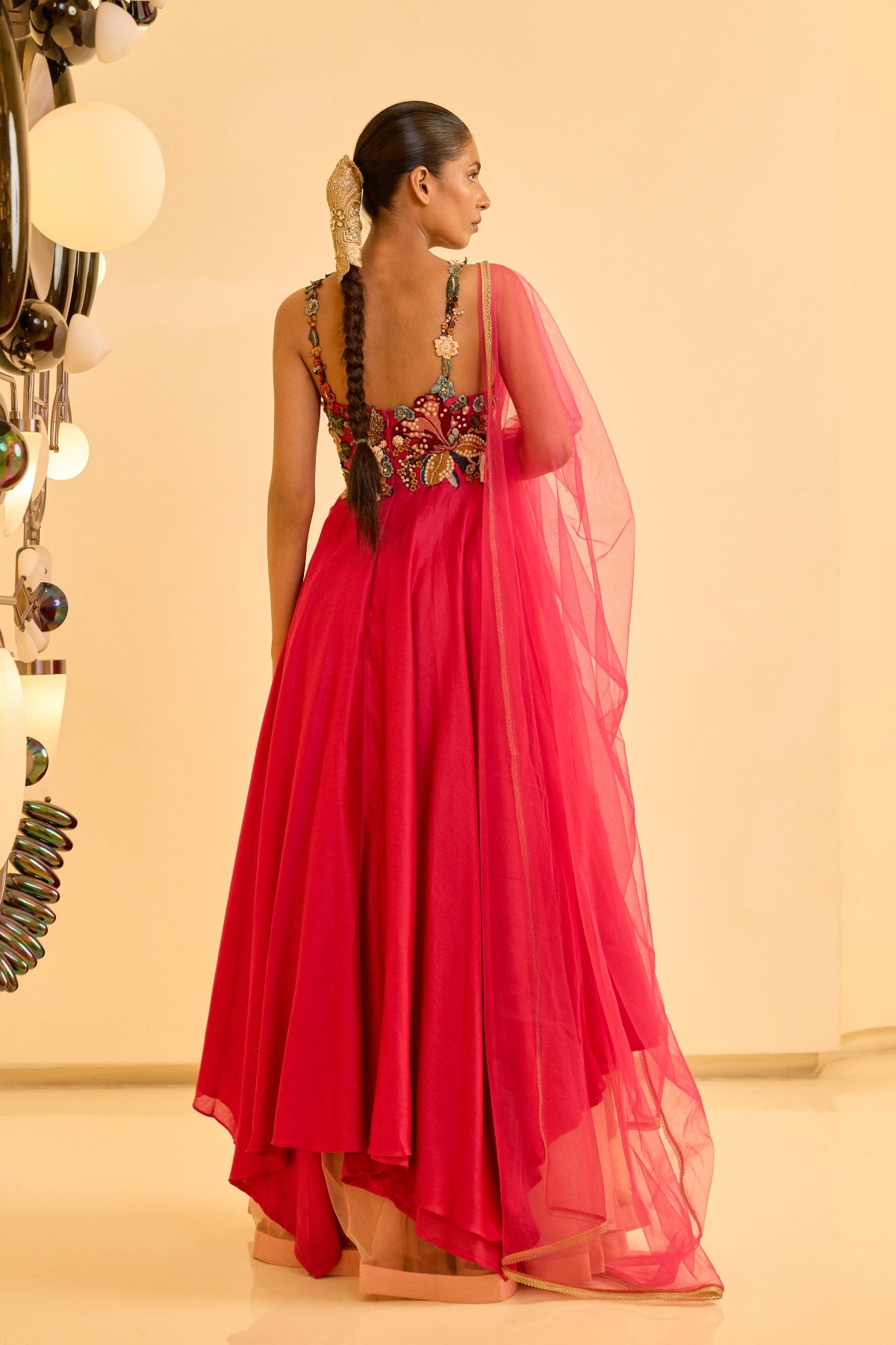 HOT PINK EMBROIDERED ANARKALI SET