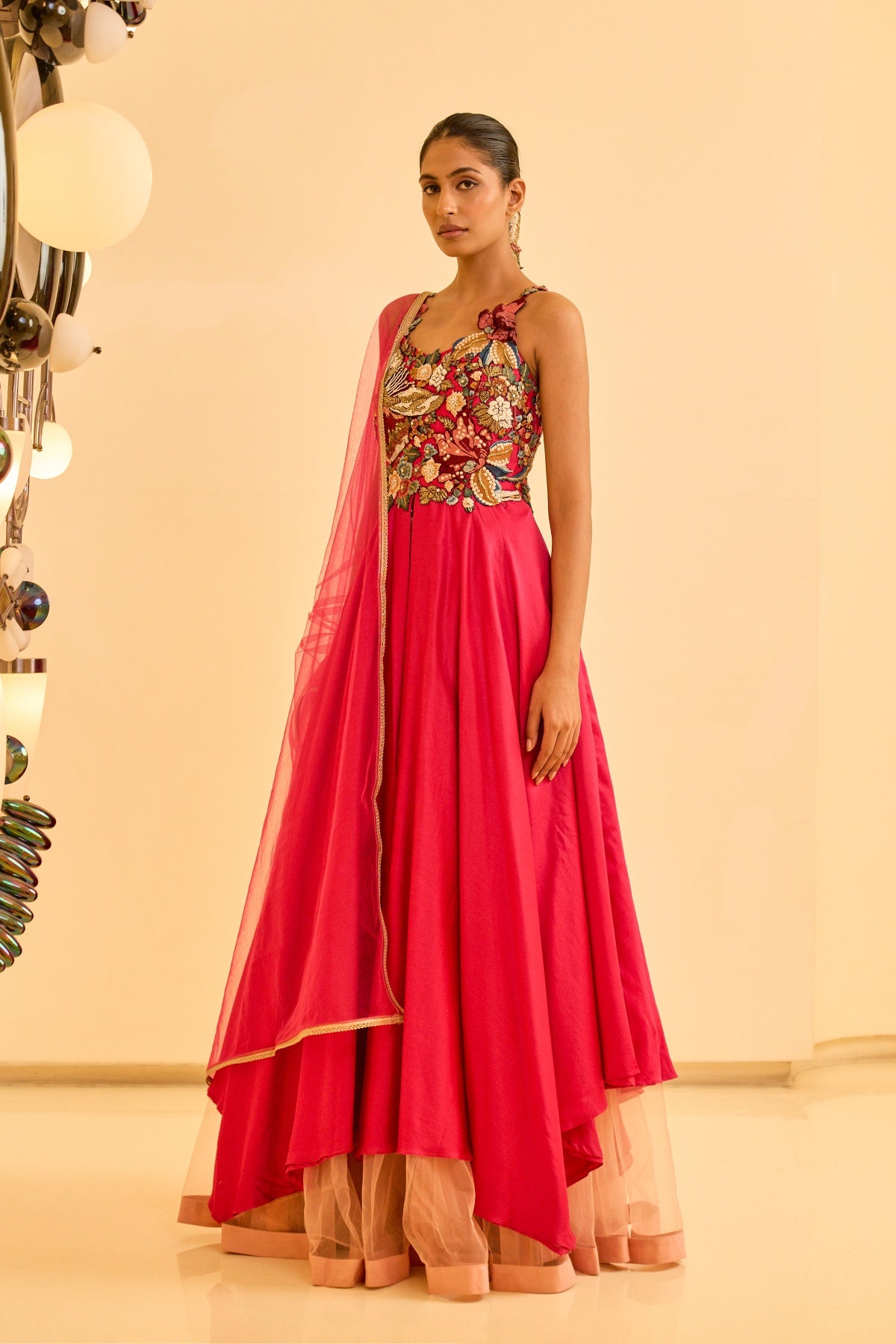 HOT PINK EMBROIDERED ANARKALI SET