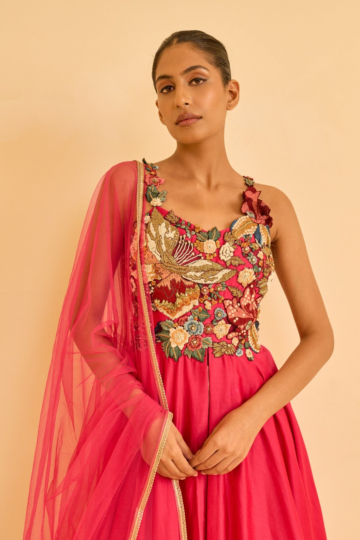 HOT PINK EMBROIDERED ANARKALI SET